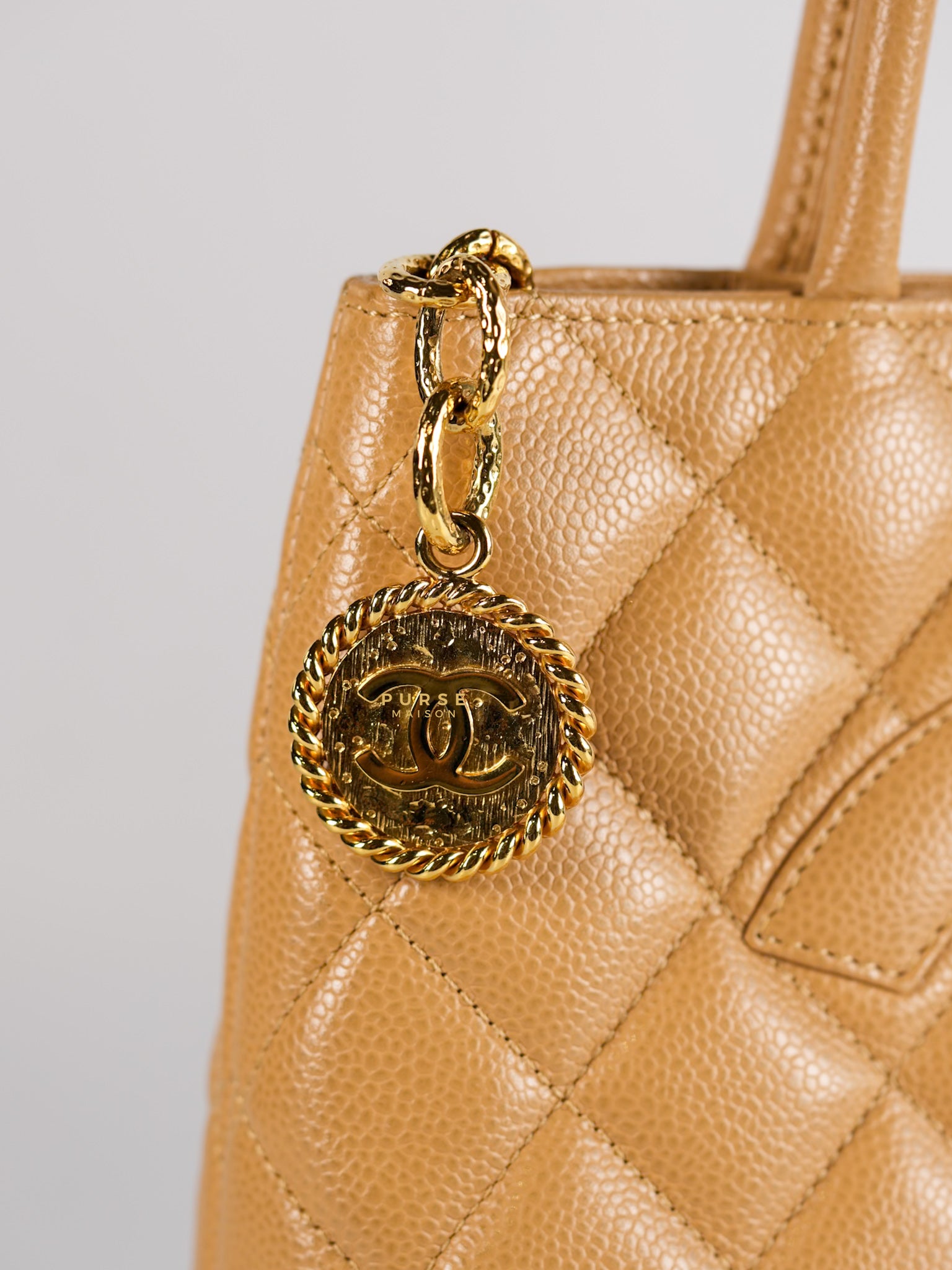 CC Medium Medallion in Beige Clair Quilted Caviar Leather Tote Bag Series 8 | Purse Maison Luxury Bags Shop