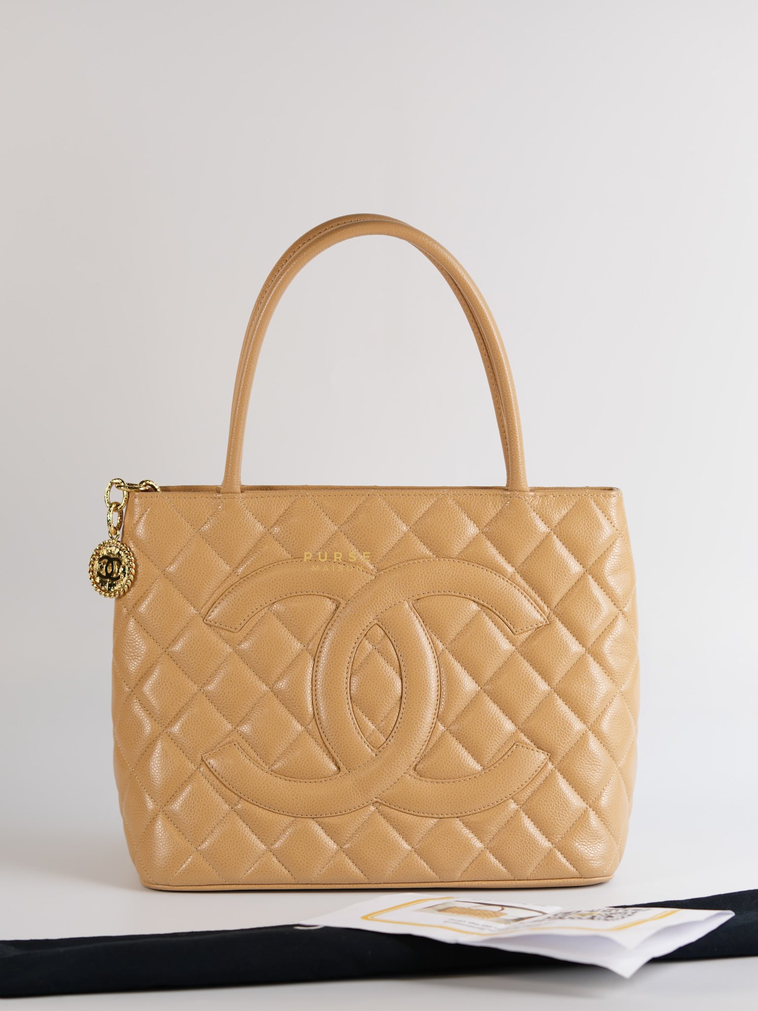 CC Medium Medallion in Beige Clair Quilted Caviar Leather Tote Bag Series 8 | Purse Maison Luxury Bags Shop