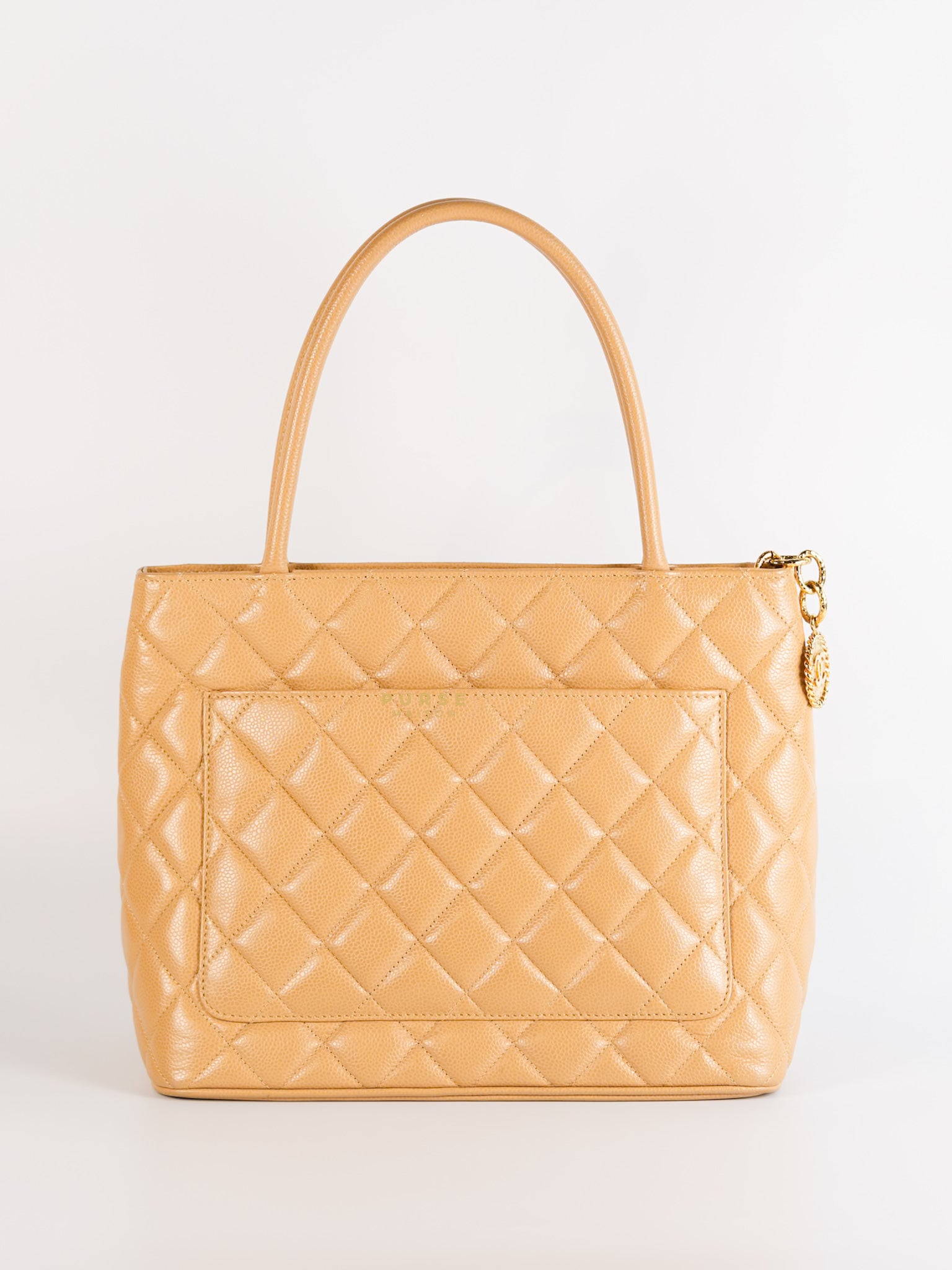 CC Medium Medallion in Beige Clair Quilted Caviar Leather Tote Bag Series 8 | Purse Maison Luxury Bags Shop