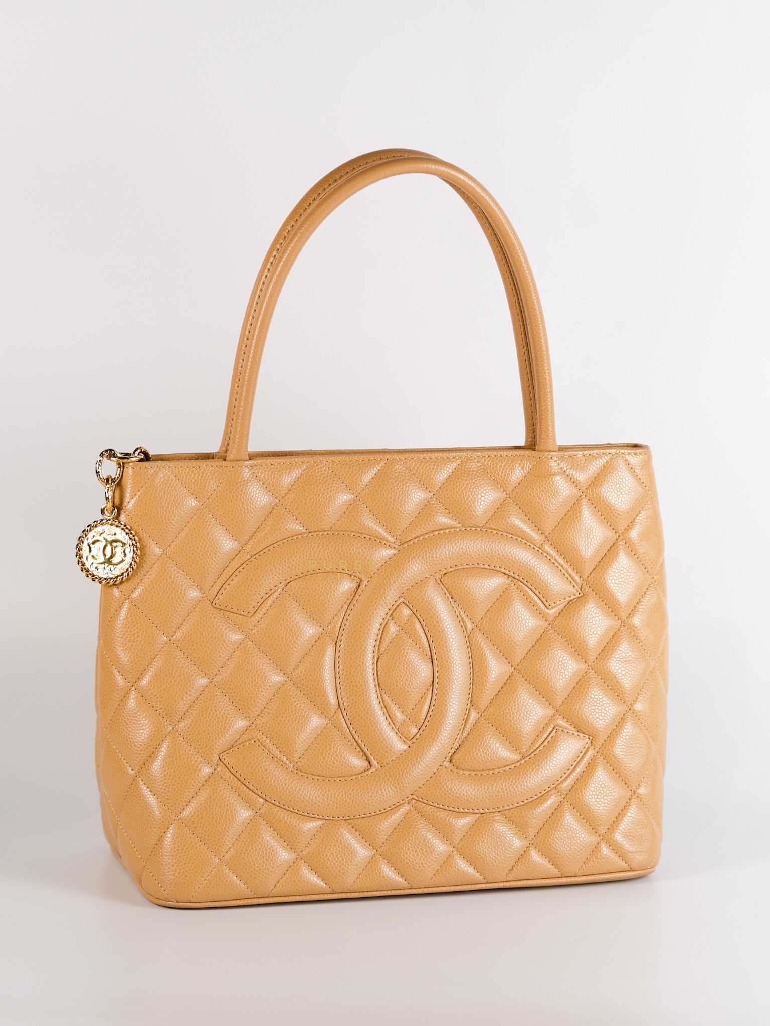 CC Medium Medallion in Beige Clair Quilted Caviar Leather Tote Bag Series 8 | Purse Maison Luxury Bags Shop