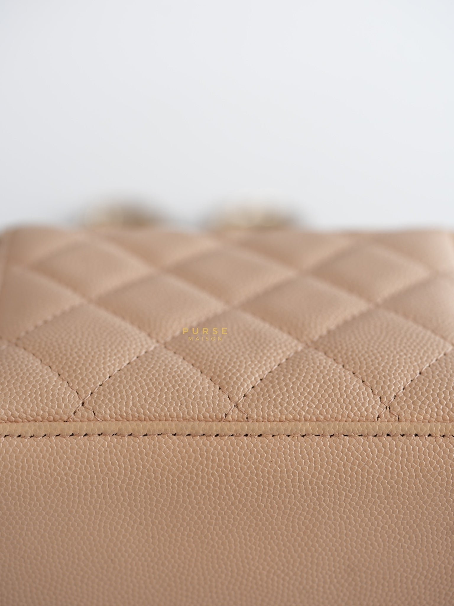 CC Vanity with Chain in Light Beige Quilted Caviar Leather and Light Gold Hardware Series 31 | Purse Maison Luxury Bags Shop