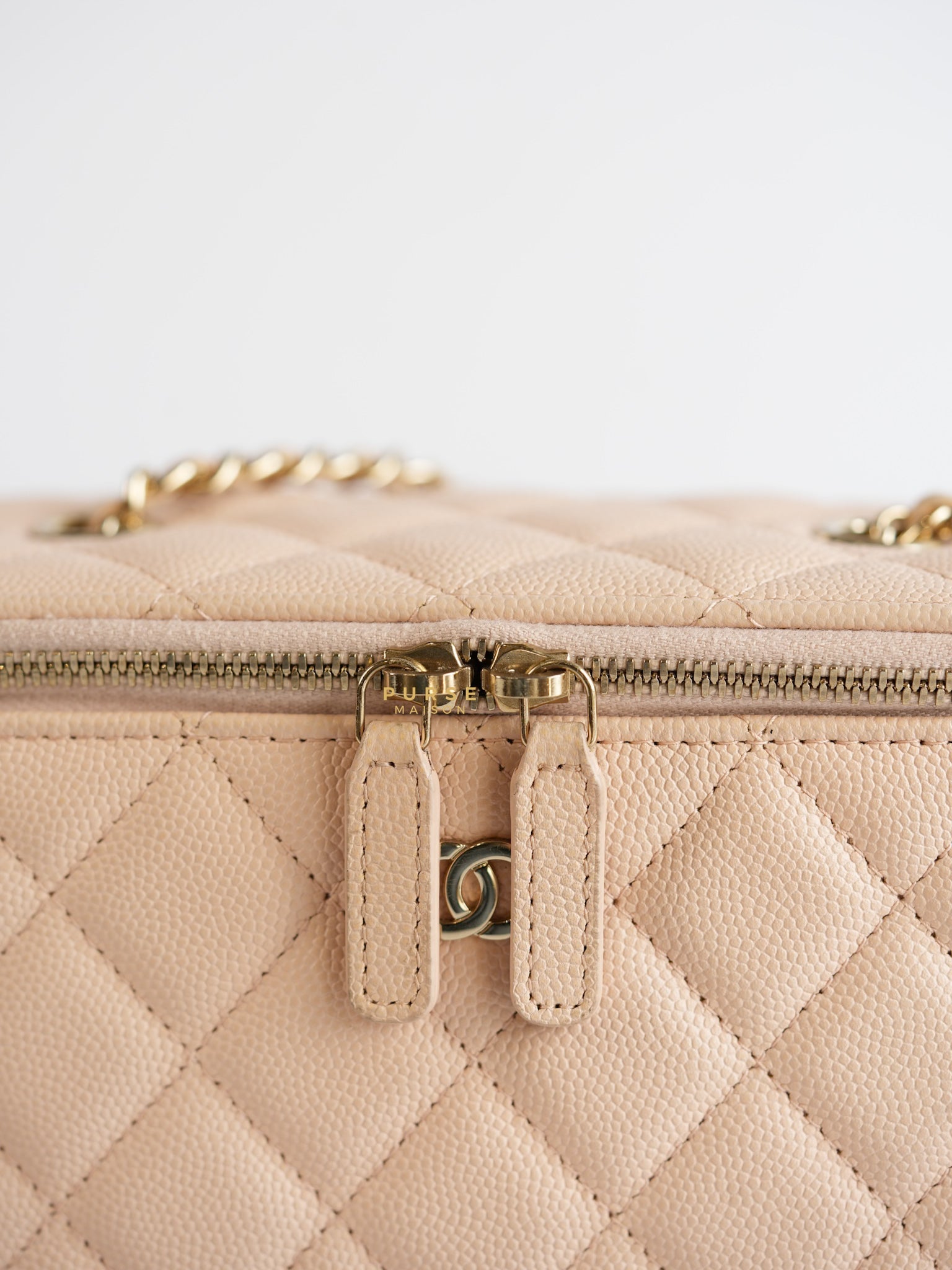 CC Vanity with Chain in Light Beige Quilted Caviar Leather and Light Gold Hardware Series 31 | Purse Maison Luxury Bags Shop