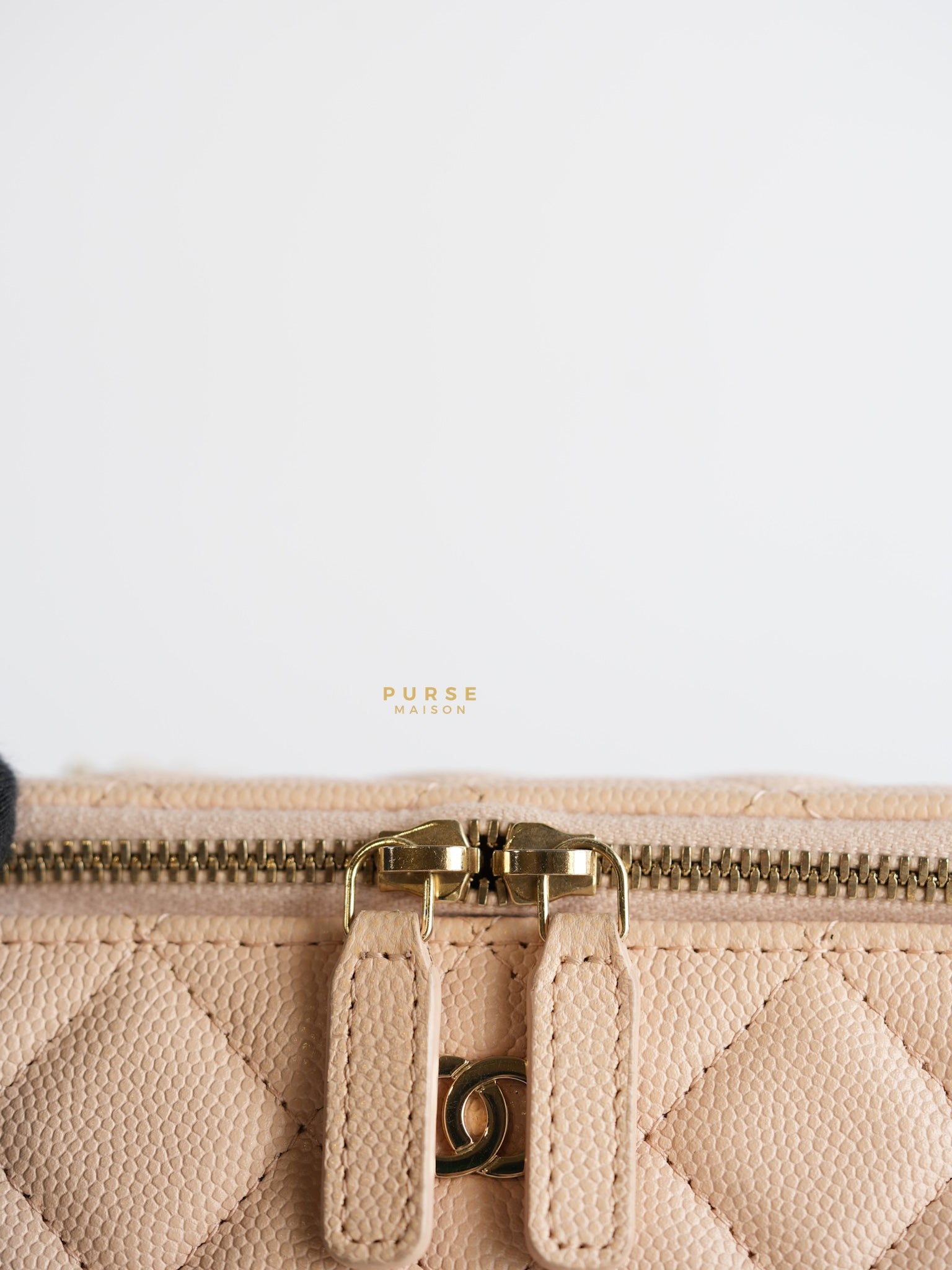 CC Vanity with Chain in Light Beige Quilted Caviar Leather and Light Gold Hardware Series 31 | Purse Maison Luxury Bags Shop