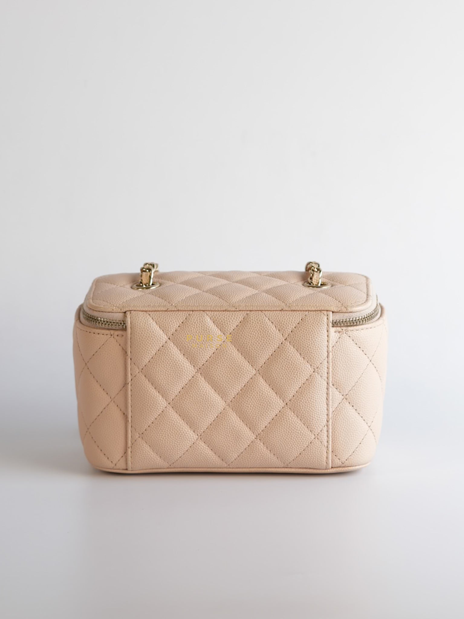 CC Vanity with Chain in Light Beige Quilted Caviar Leather and Light Gold Hardware Series 31 | Purse Maison Luxury Bags Shop