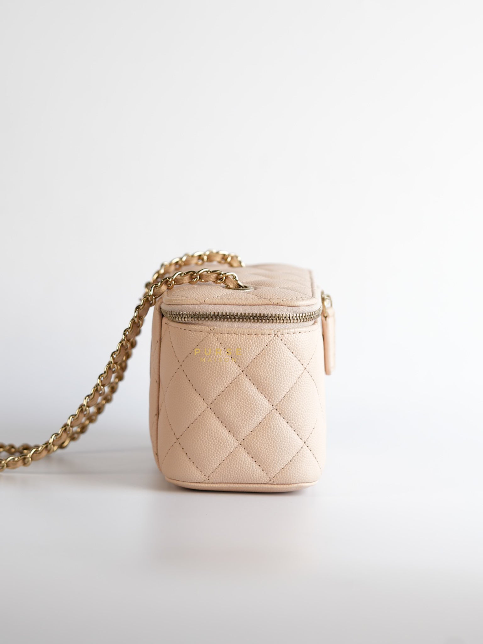 CC Vanity with Chain in Light Beige Quilted Caviar Leather and Light Gold Hardware Series 31 | Purse Maison Luxury Bags Shop