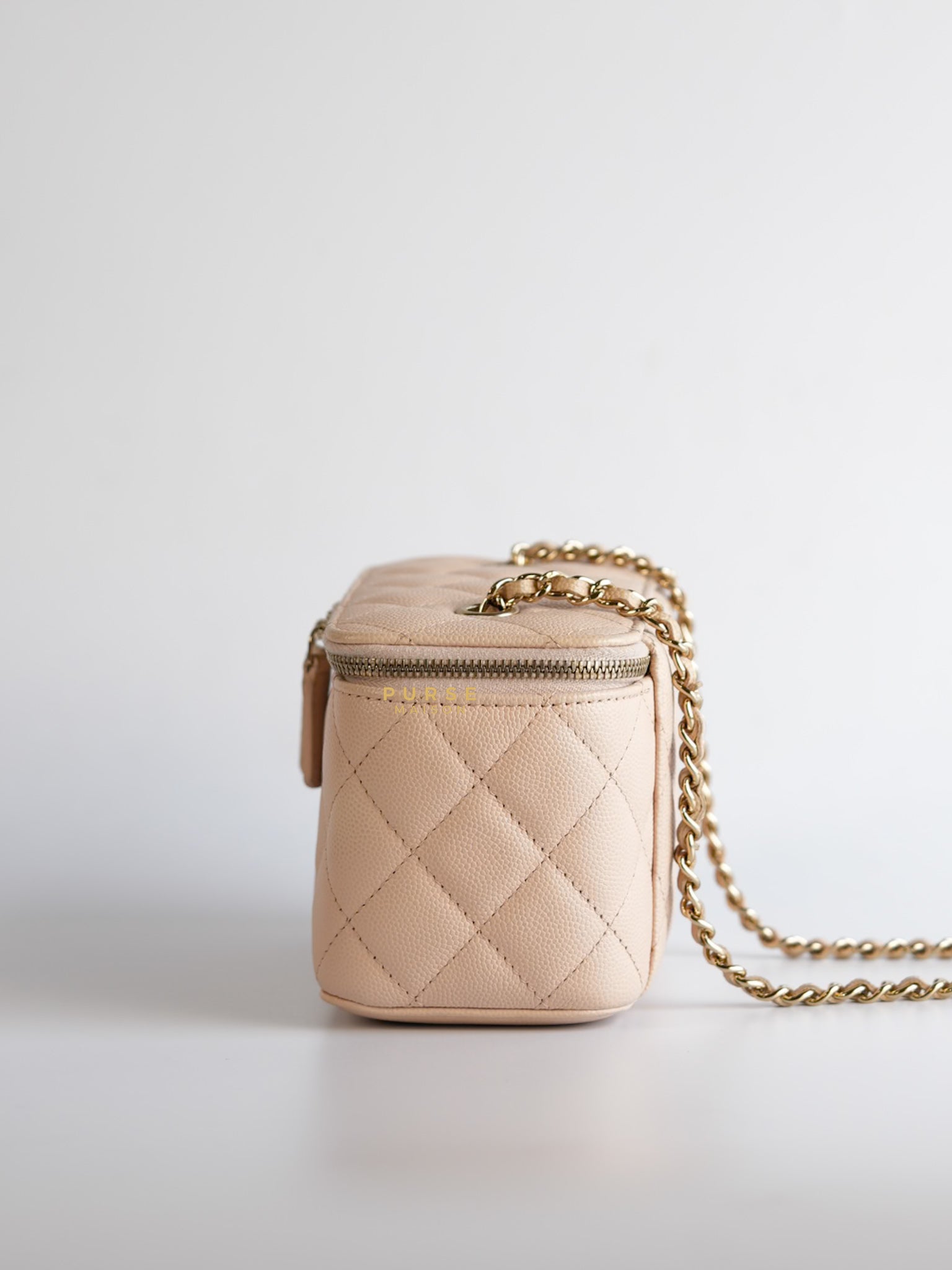 CC Vanity with Chain in Light Beige Quilted Caviar Leather and Light Gold Hardware Series 31 | Purse Maison Luxury Bags Shop