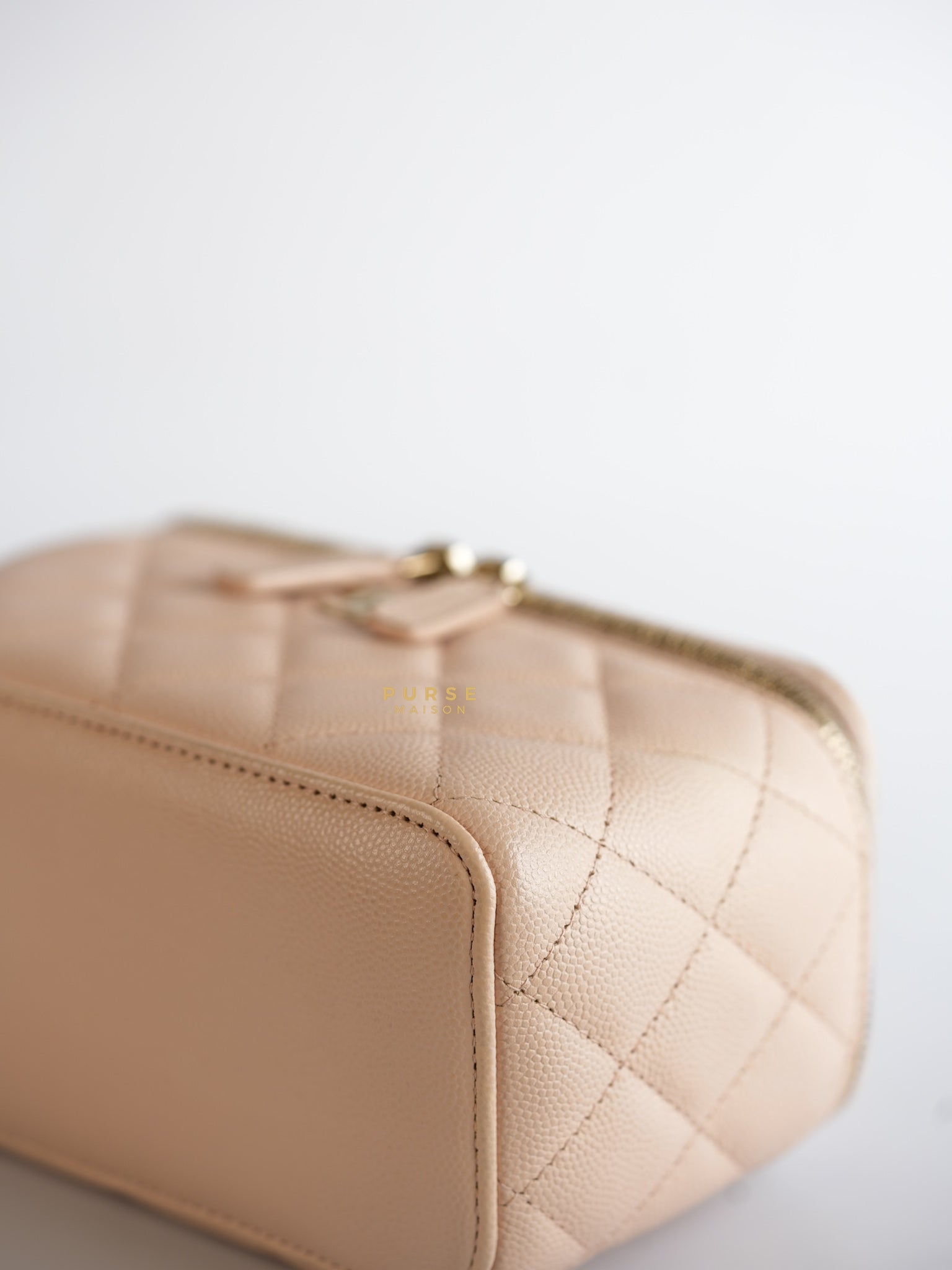 CC Vanity with Chain in Light Beige Quilted Caviar Leather and Light Gold Hardware Series 31 | Purse Maison Luxury Bags Shop