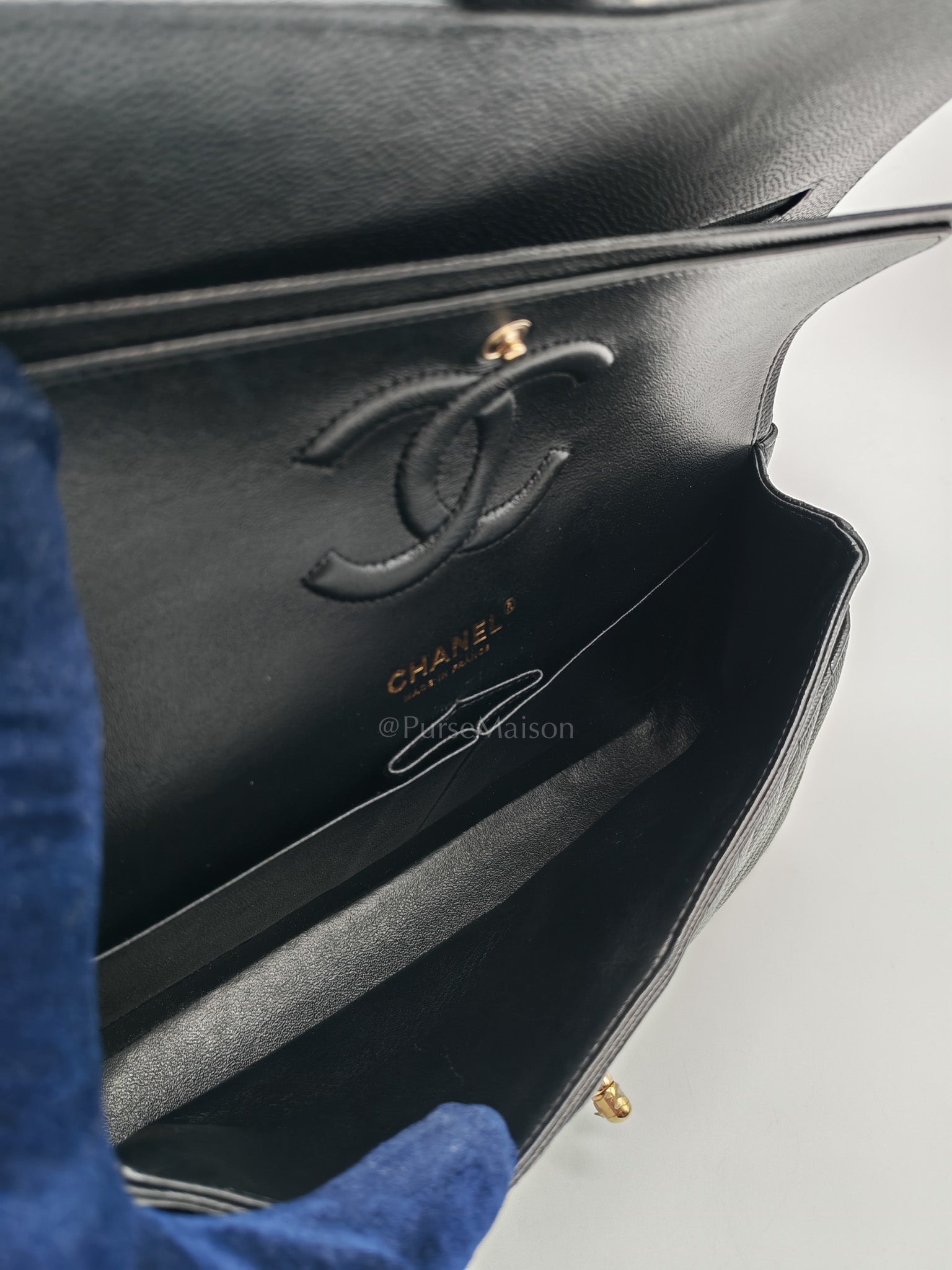 Classic Double Flap in Black Chevron Caviar Leather & Gold Hardware Medium Series 30