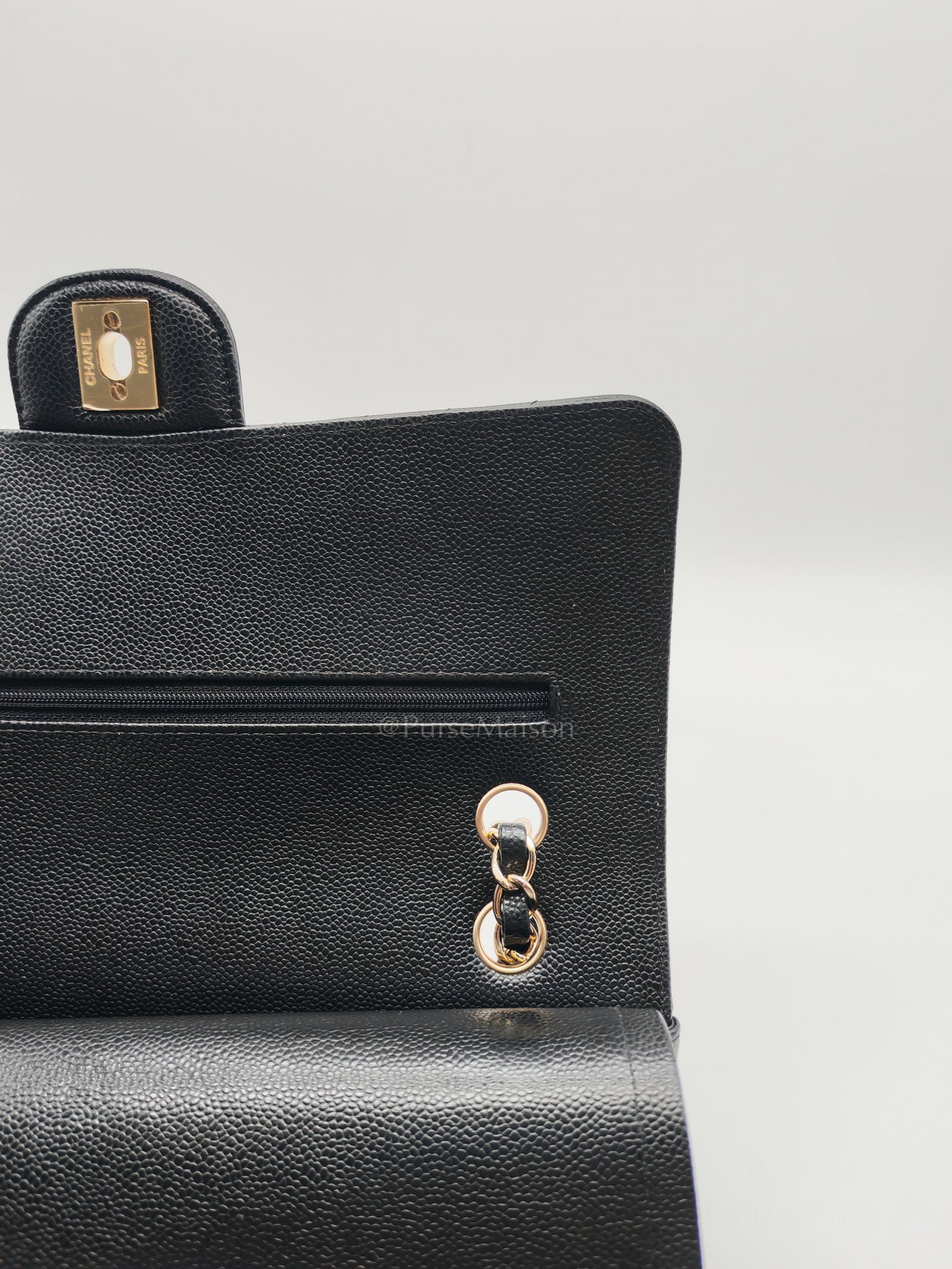 Classic Double Flap in Black Chevron Caviar Leather & Gold Hardware Medium Series 30