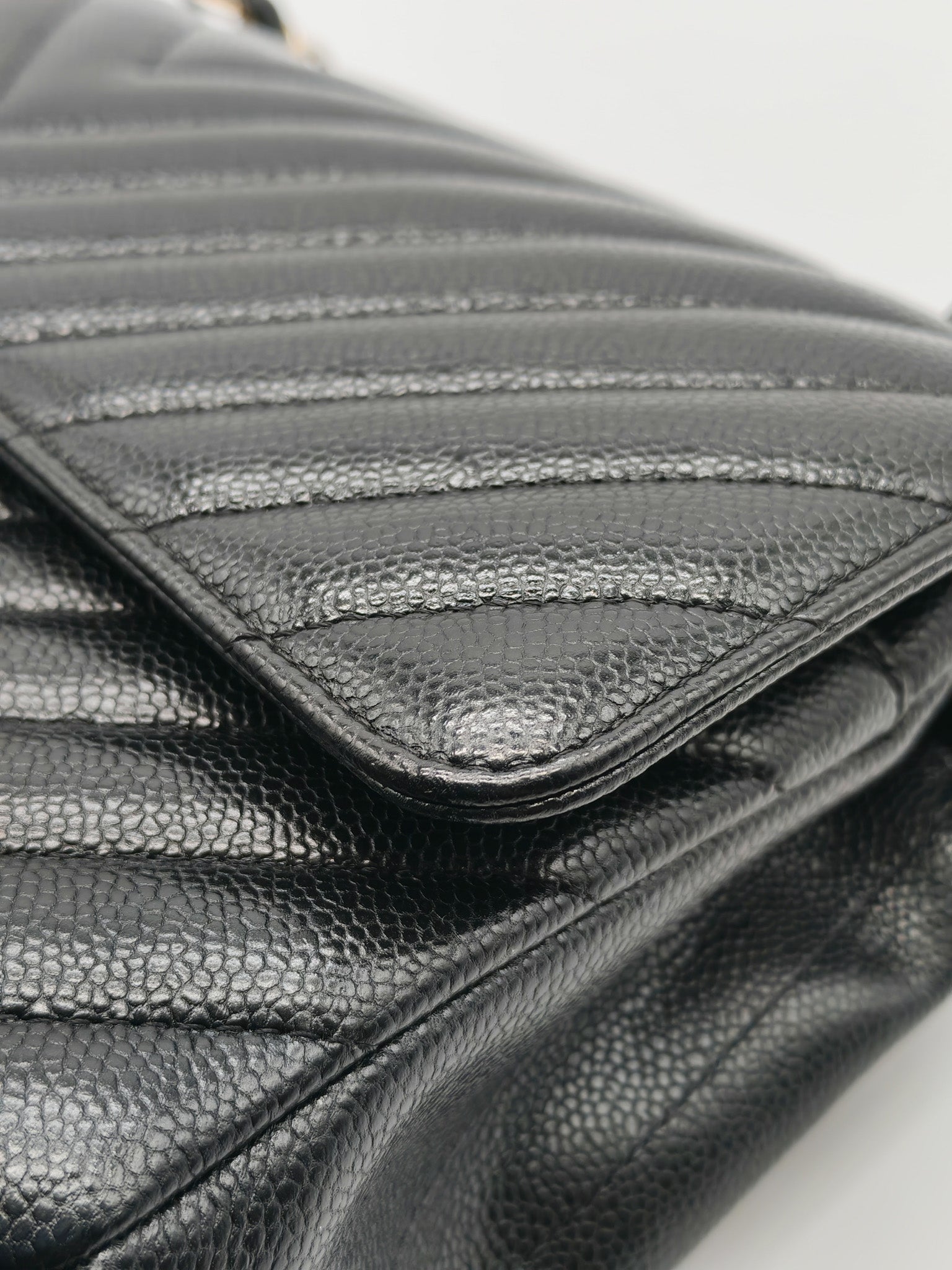 Classic Double Flap in Black Chevron Caviar Leather & Gold Hardware Medium Series 30