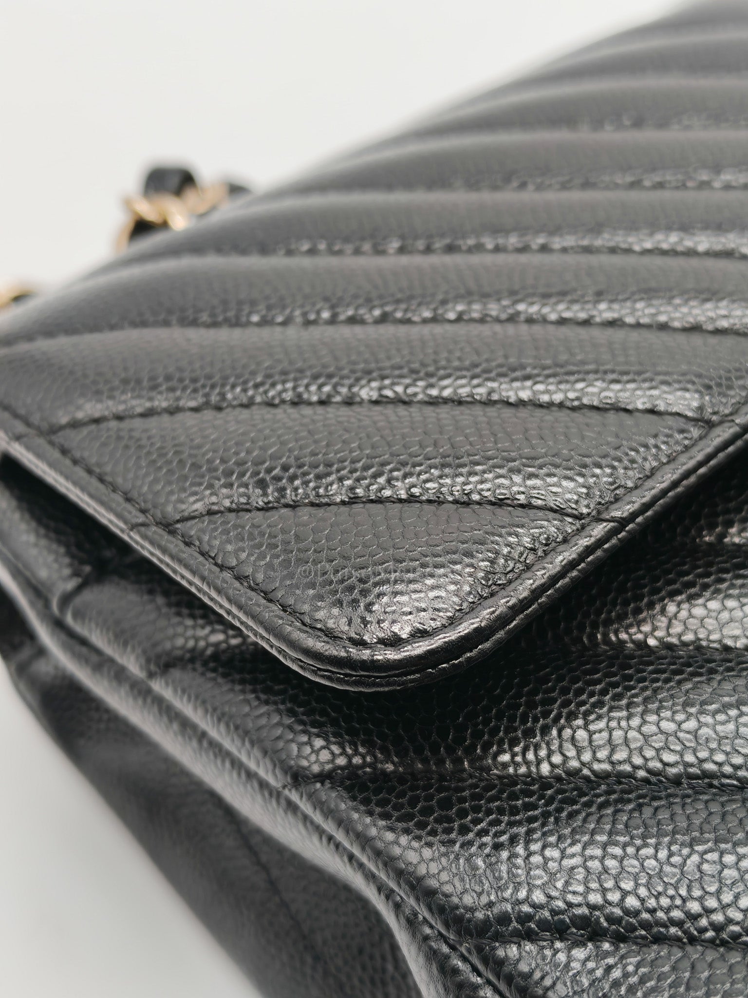 Classic Double Flap in Black Chevron Caviar Leather & Gold Hardware Medium Series 30