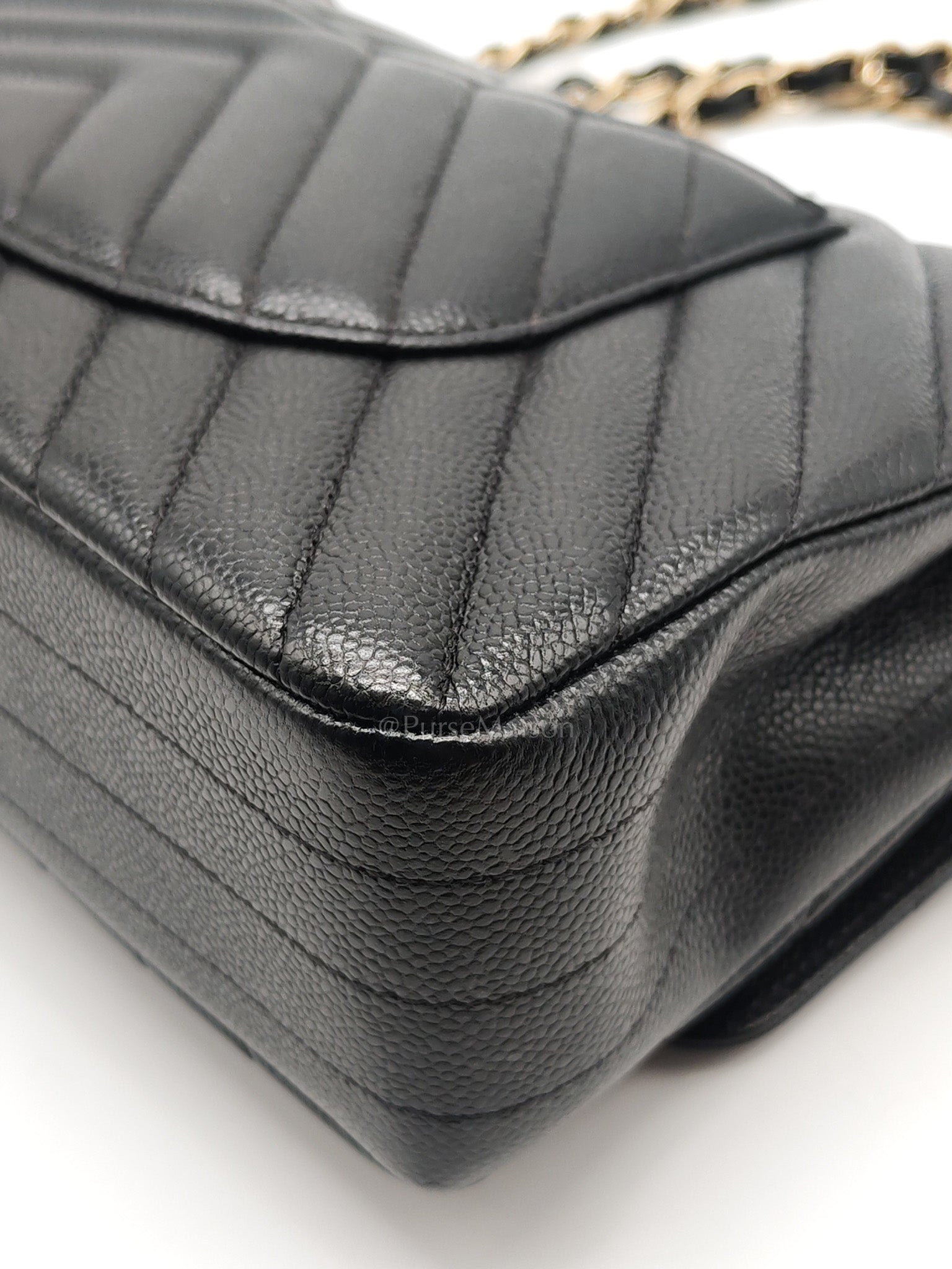 Classic Double Flap in Black Chevron Caviar Leather & Gold Hardware Medium Series 30