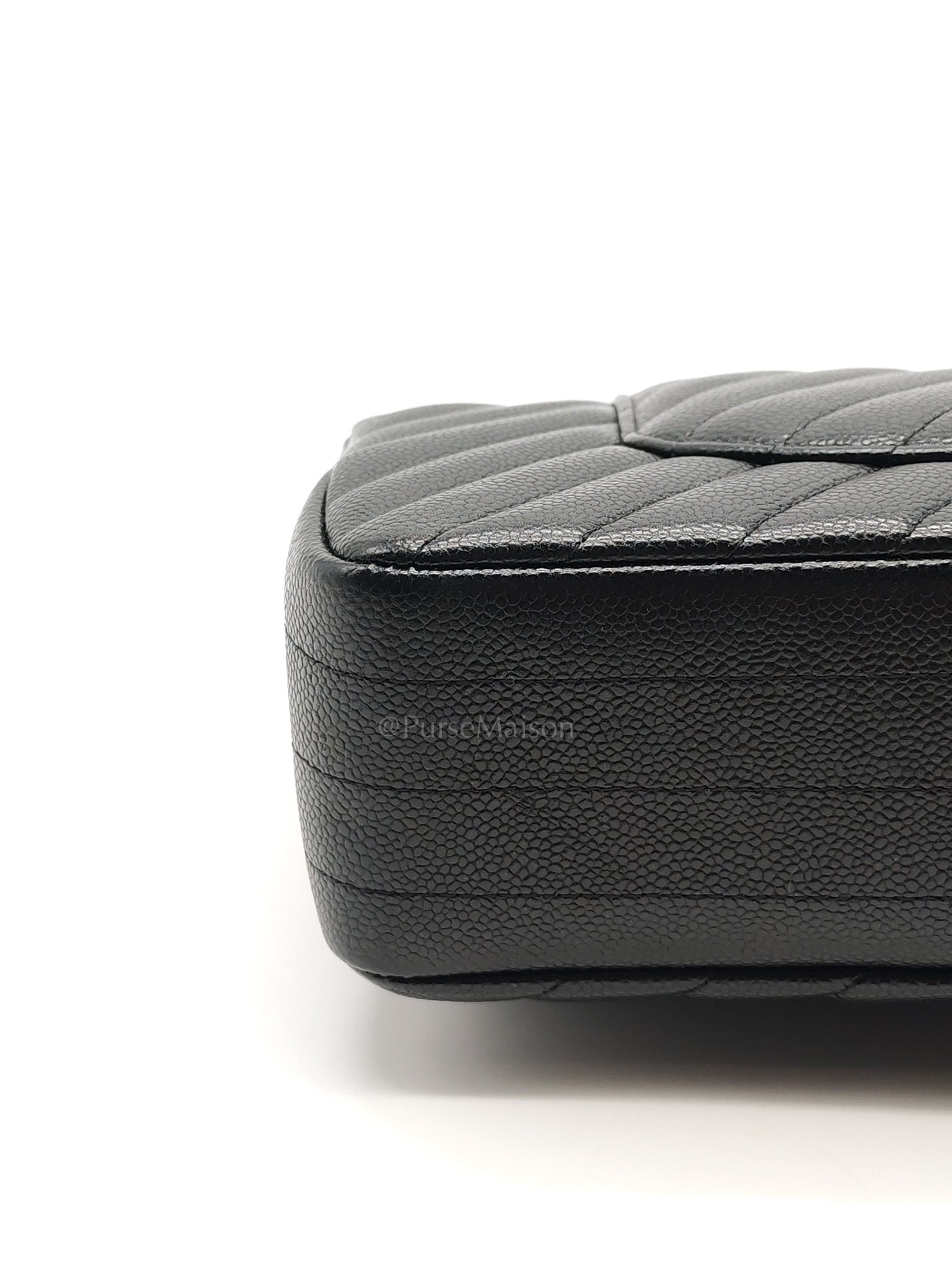 Classic Double Flap in Black Chevron Caviar Leather & Gold Hardware Medium Series 30