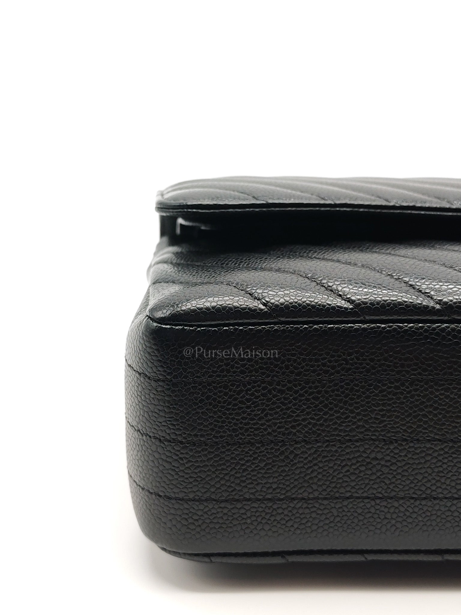 Classic Double Flap in Black Chevron Caviar Leather & Gold Hardware Medium Series 30