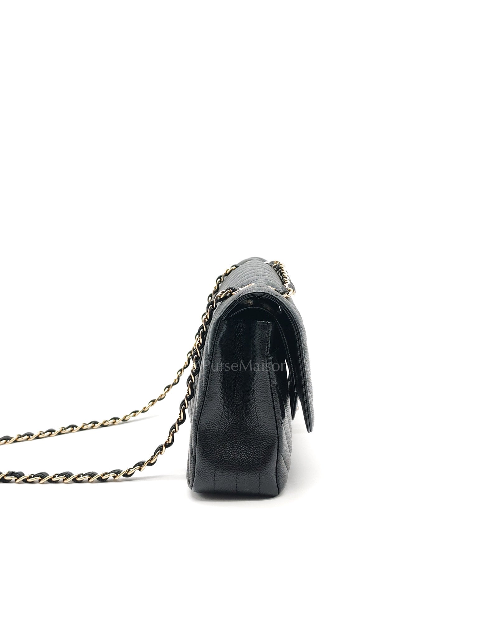 Classic Double Flap in Black Chevron Caviar Leather & Gold Hardware Medium Series 30