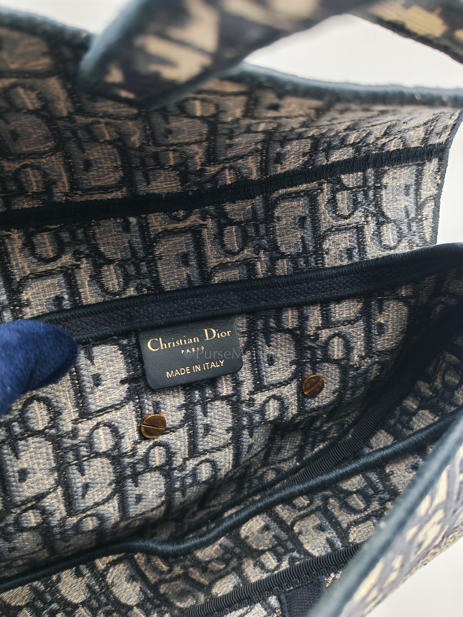 Saddle Bag Medium in Blue Oblique Jacquard Canvas & Aged Gold Hardware