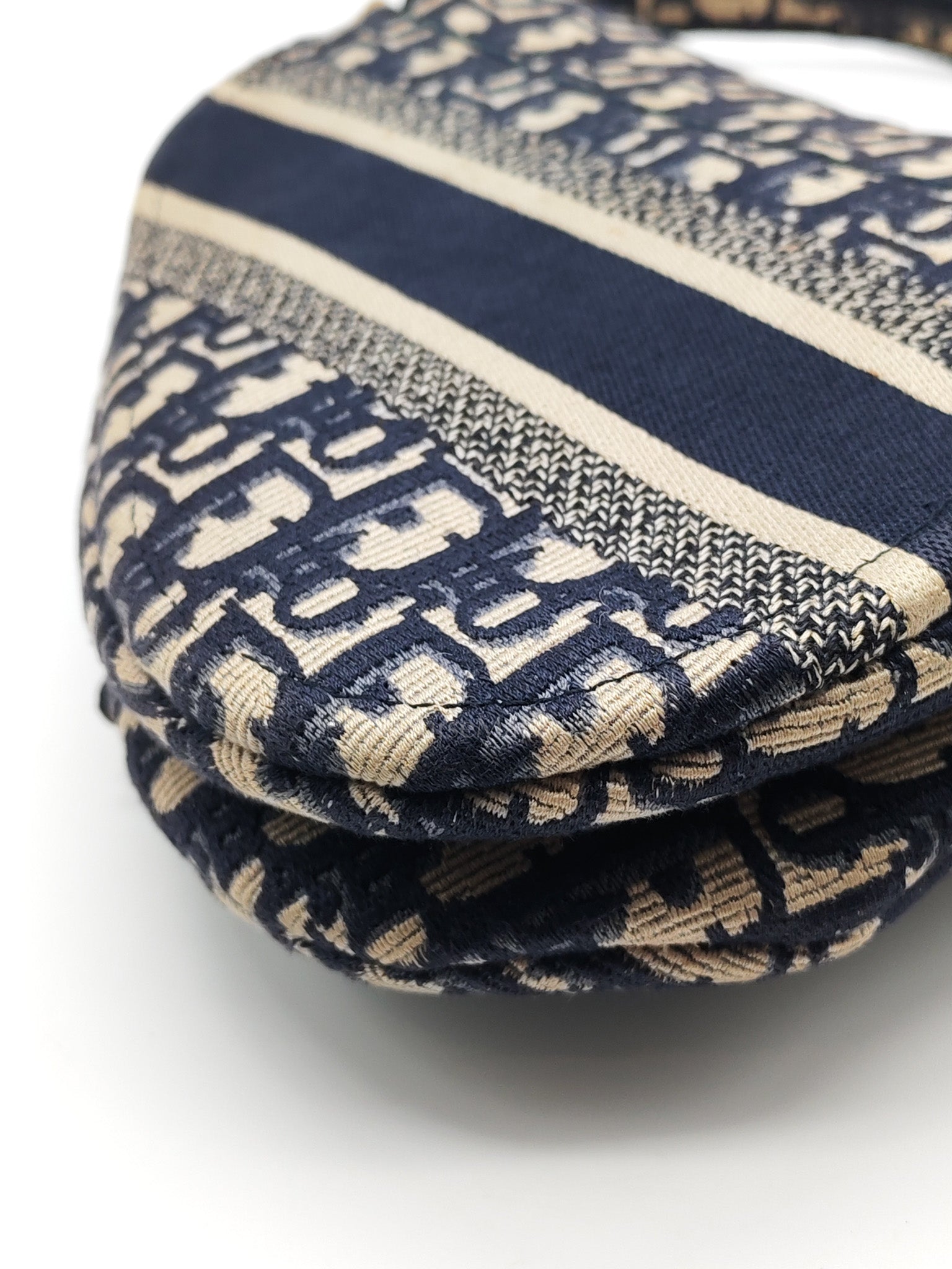Saddle Bag Medium in Blue Oblique Jacquard Canvas & Aged Gold Hardware