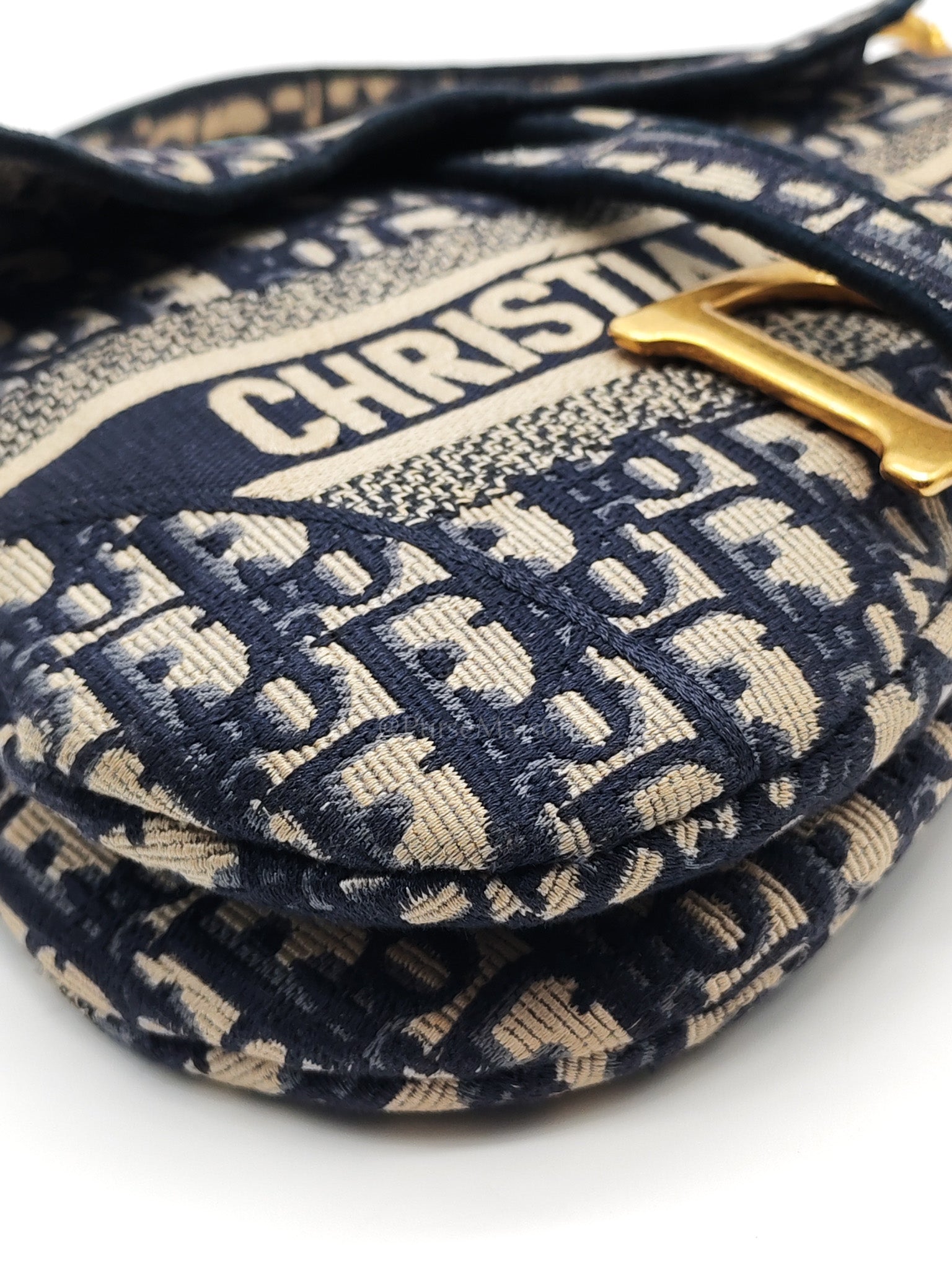 Saddle Bag Medium in Blue Oblique Jacquard Canvas & Aged Gold Hardware