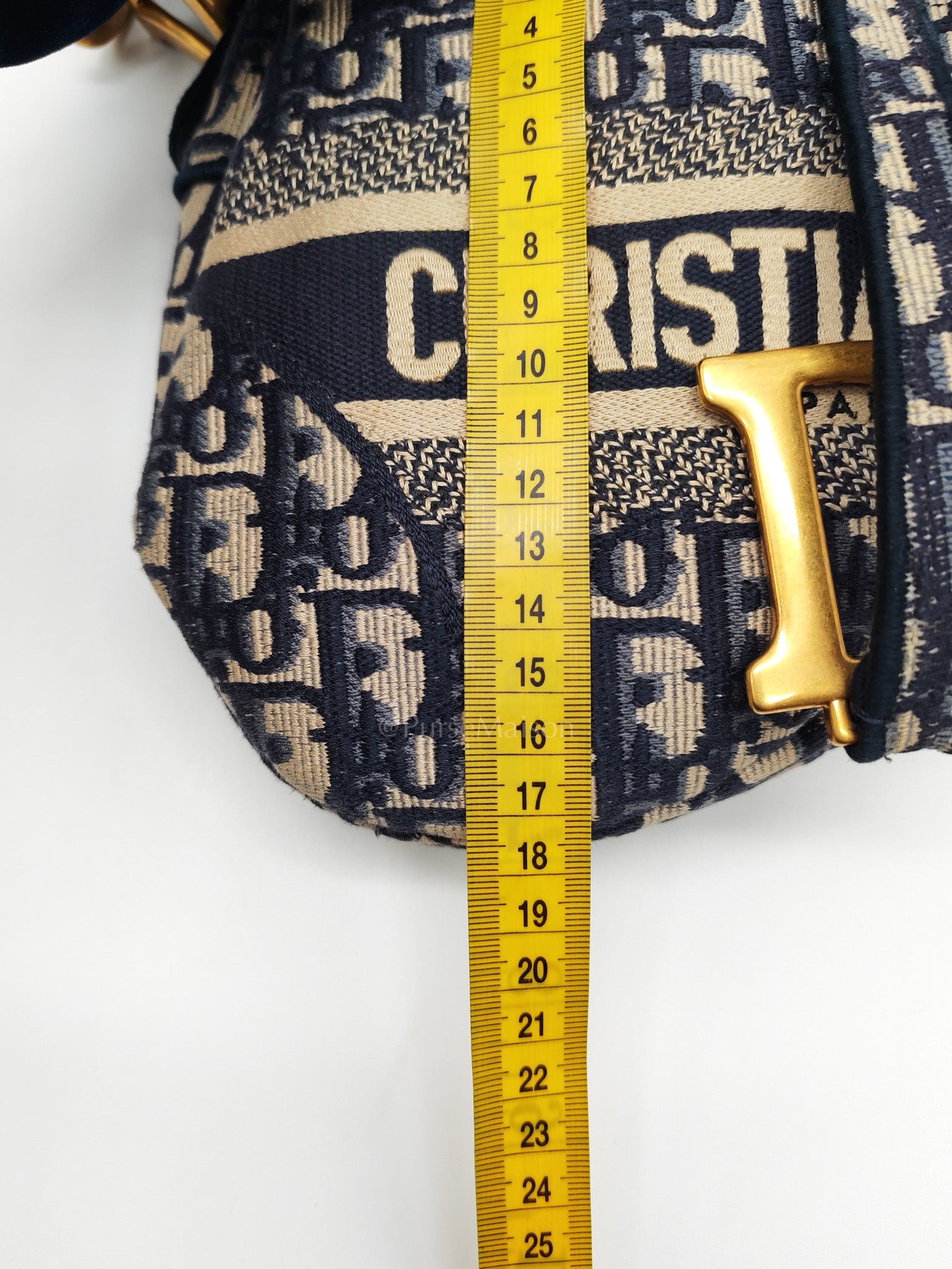 Saddle Bag Medium in Blue Oblique Jacquard Canvas & Aged Gold Hardware