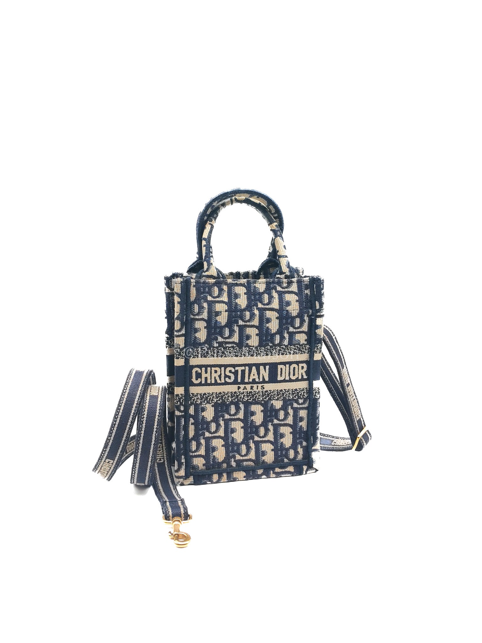Christian Dior Mini Booktote Phone Bag in Blue Oblique Jacquard Canvas