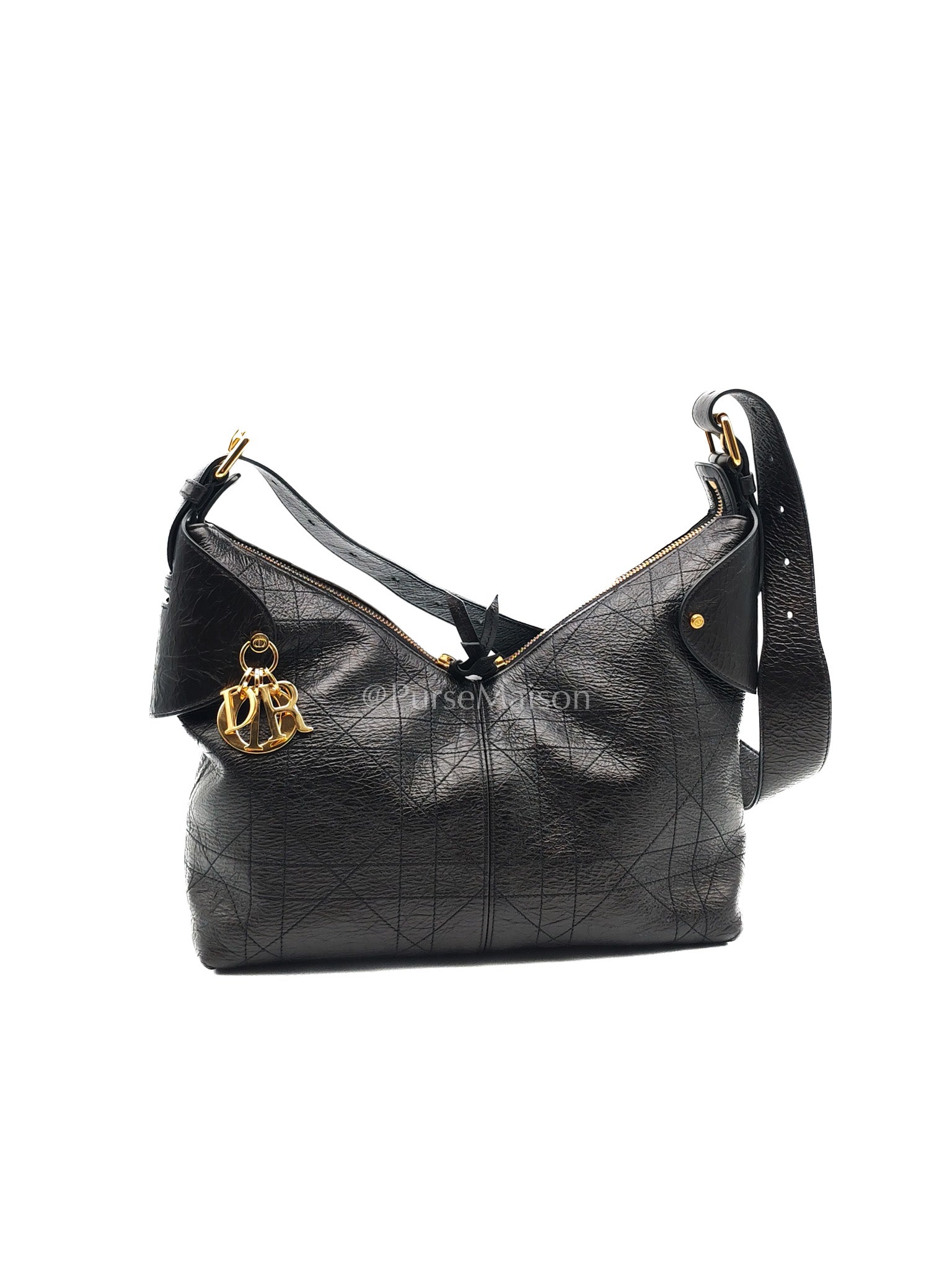 Christian Dior Voyage Bag in Black Crinkled Calfskin Leather Shoulder Bag