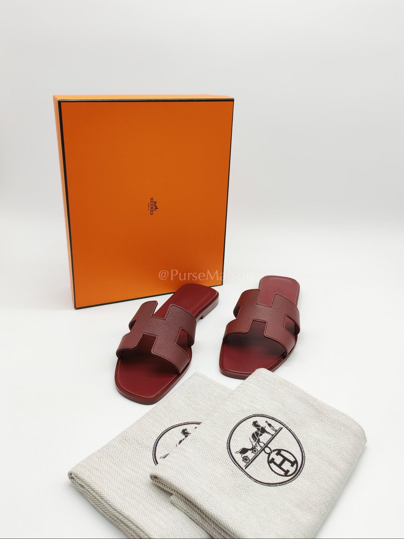 Hermes Oran Sandals in Rouge H Epsom Leather Size 37 EU(23.5cm)