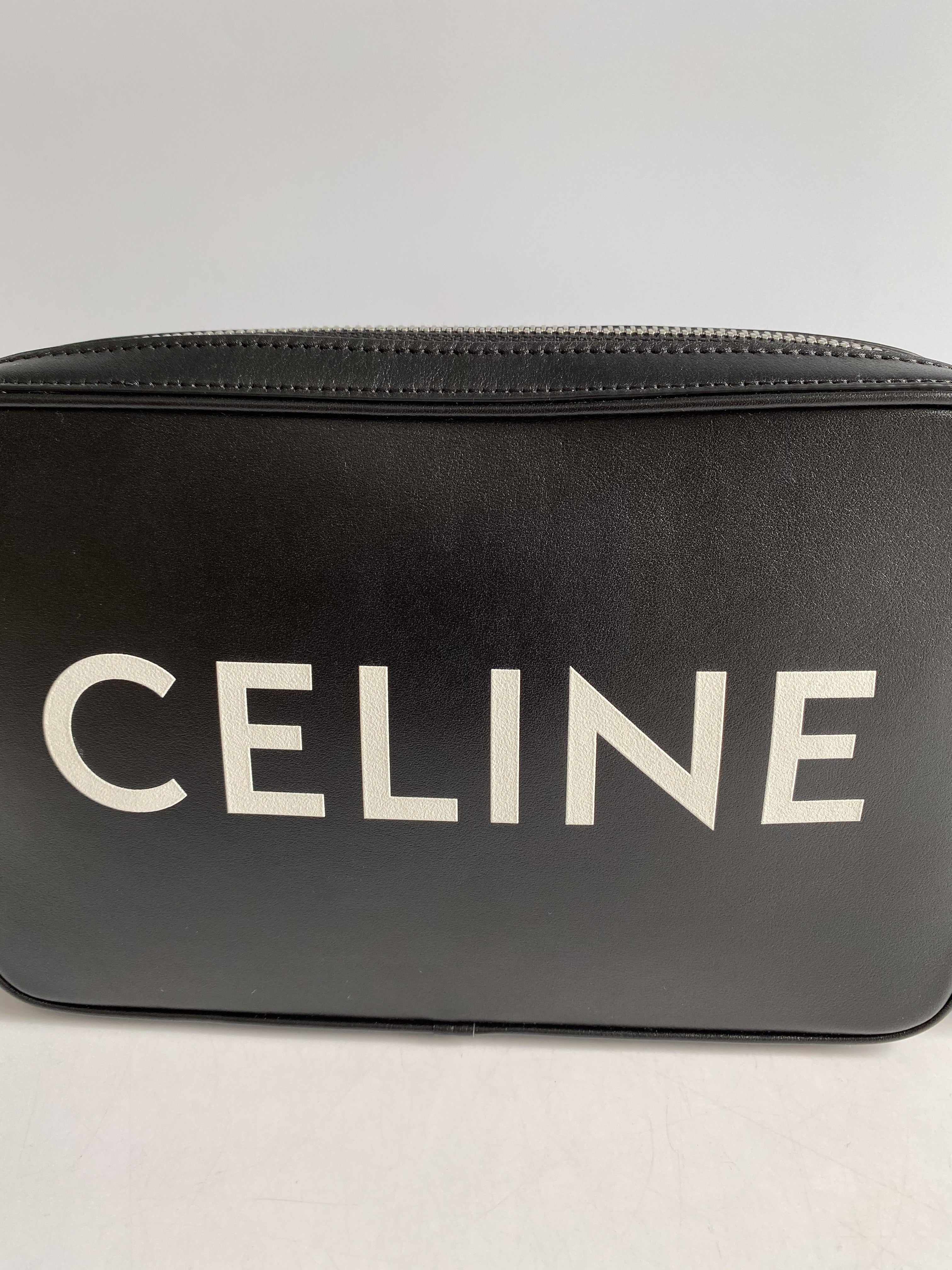 Celine Black Calfskin Logo Messenger Bag Unisex