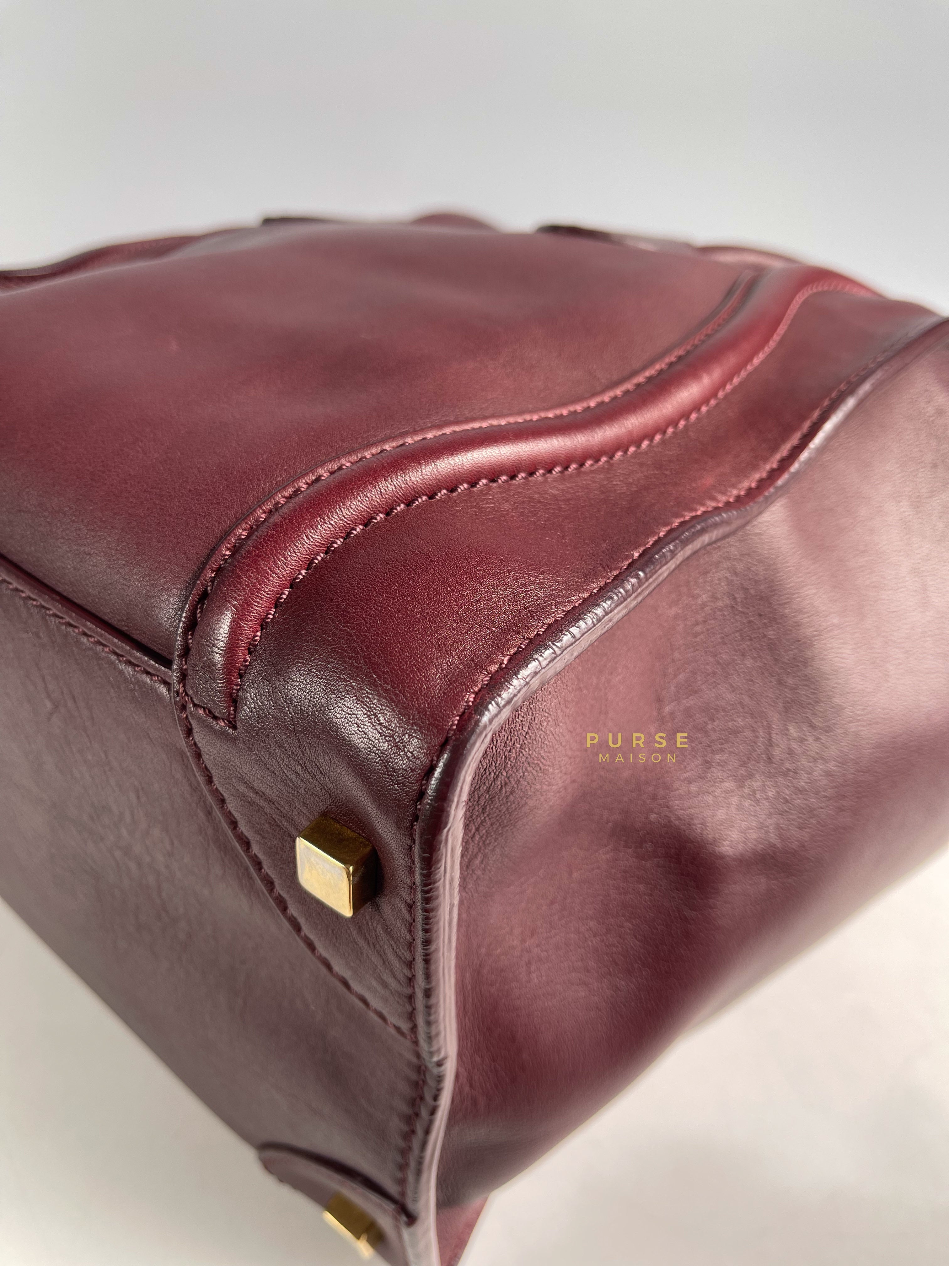 Celine Burgundy Smooth Calfskin Leather Mini Luggage Tote Bag | Purse Maison Luxury Bags Shop