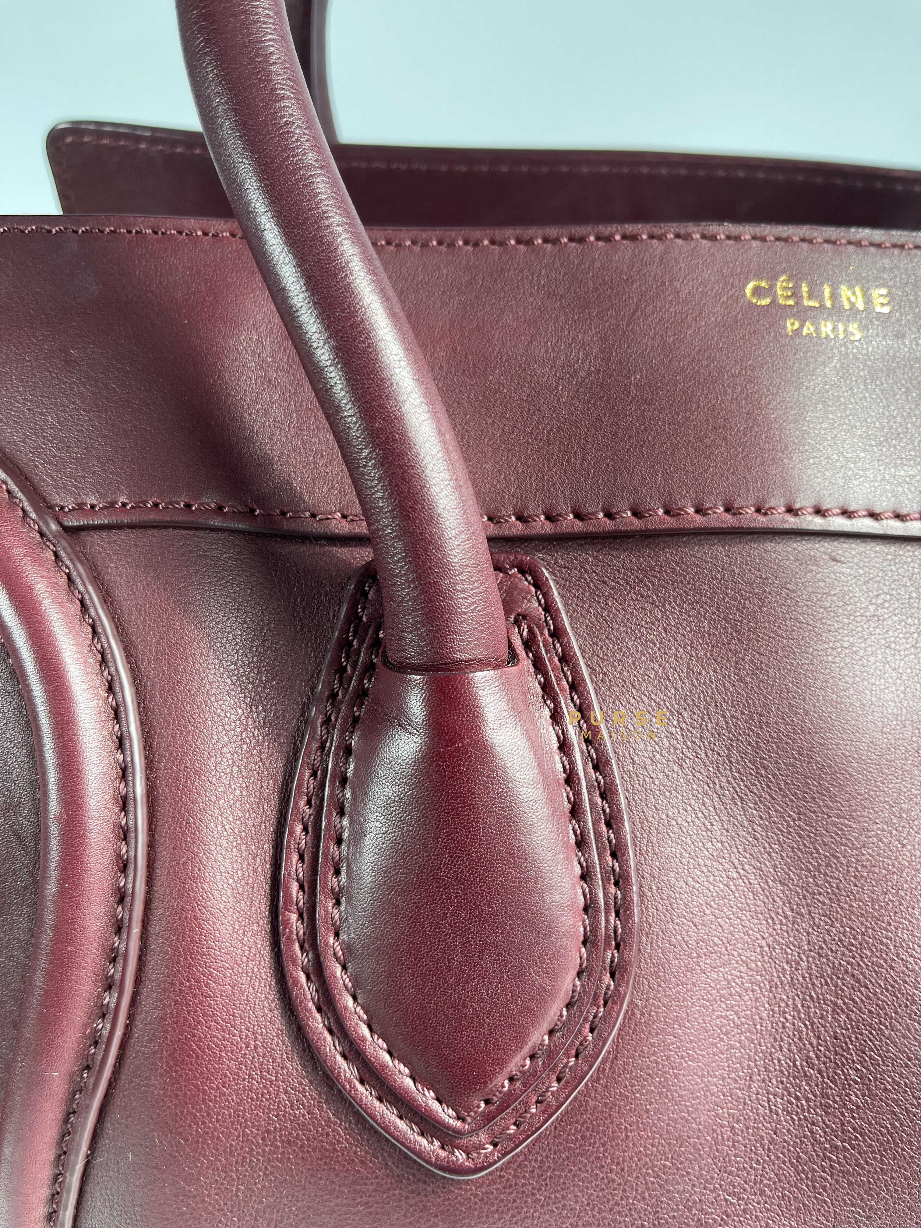 Celine Burgundy Smooth Calfskin Leather Mini Luggage Tote