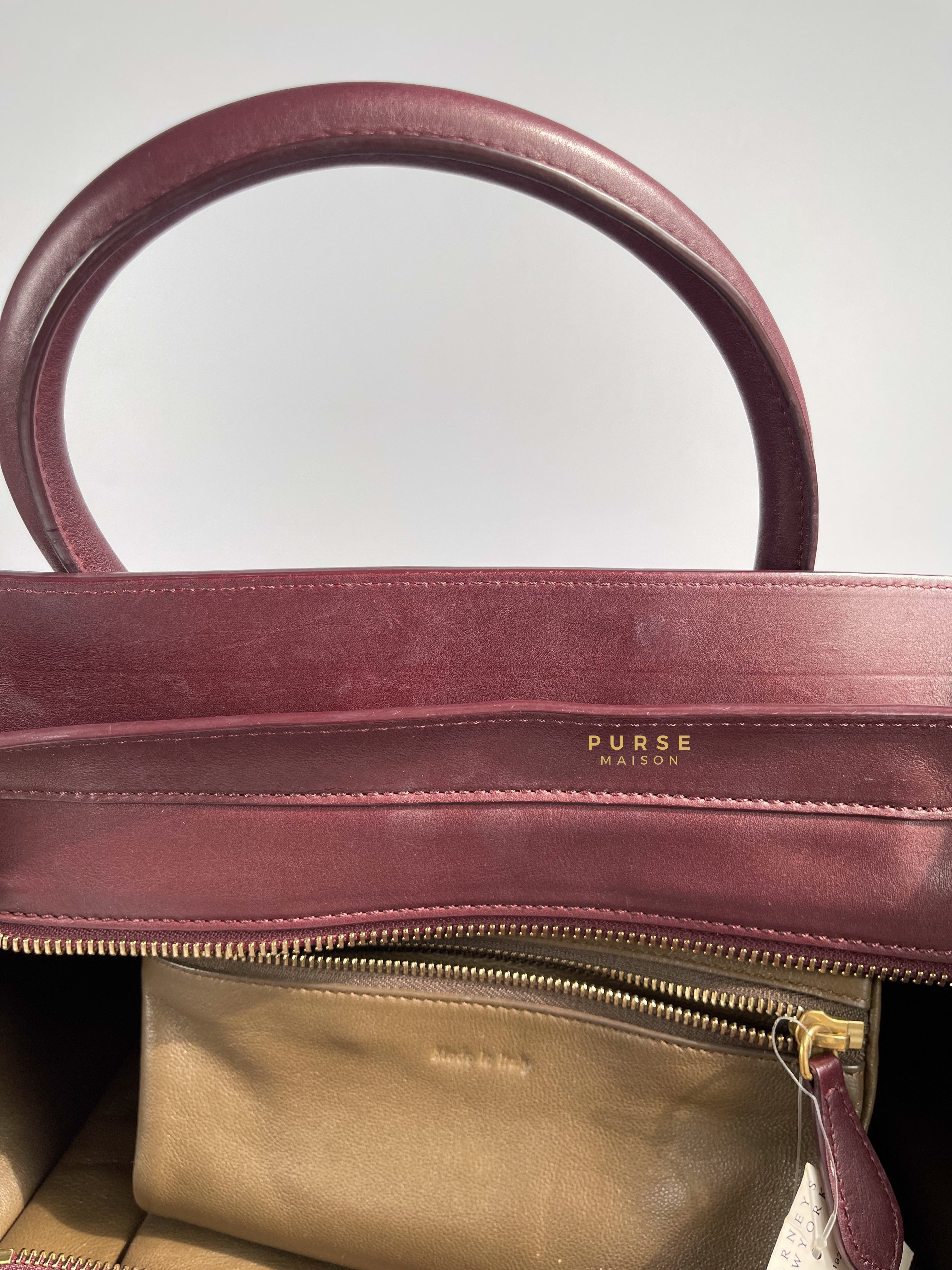 Celine Burgundy Smooth Calfskin Leather Mini Luggage Tote Bag | Purse Maison Luxury Bags Shop