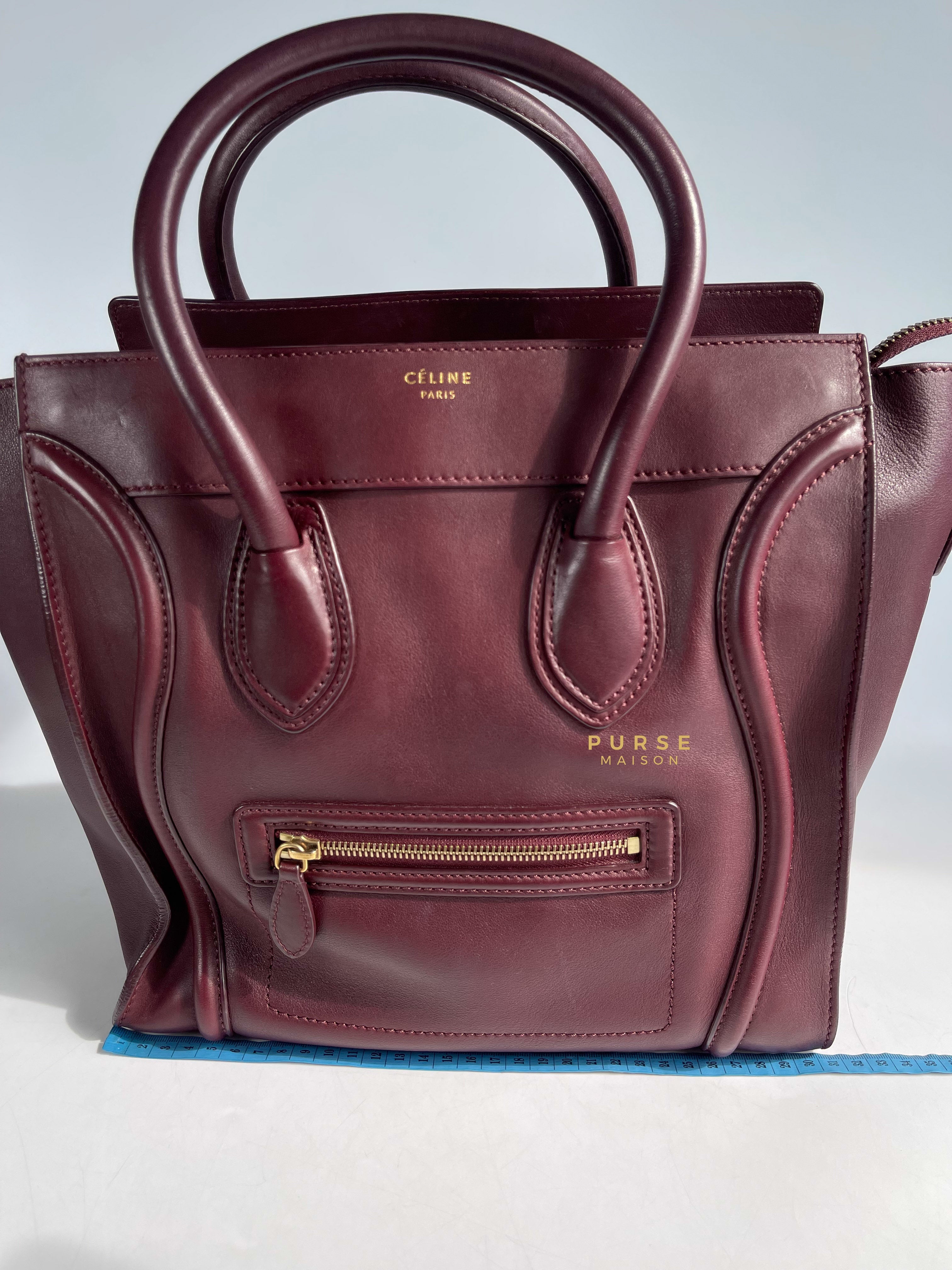 Celine Burgundy Smooth Calfskin Leather Mini Luggage Tote