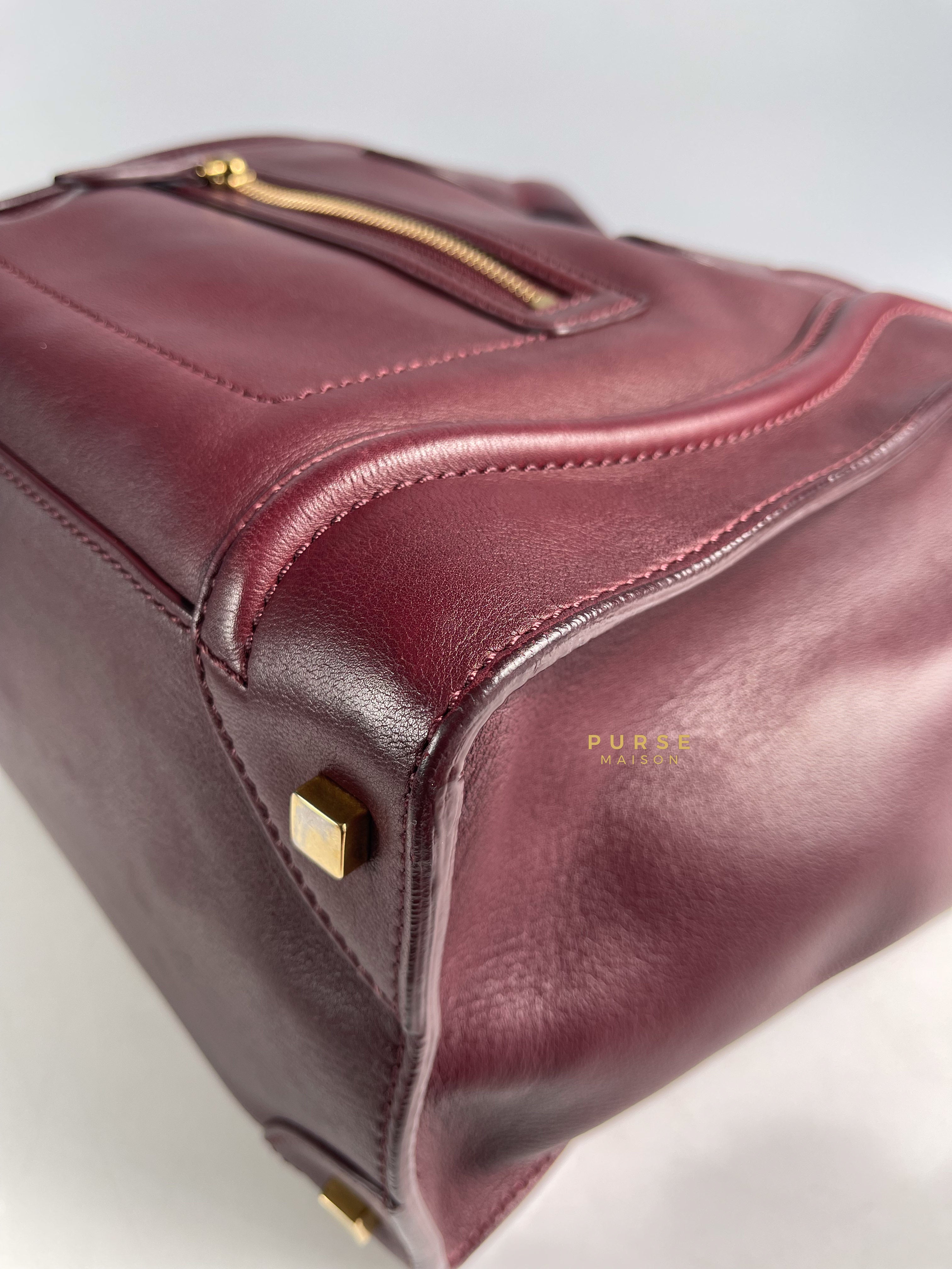 Celine Burgundy Smooth Calfskin Leather Mini Luggage Tote Bag | Purse Maison Luxury Bags Shop