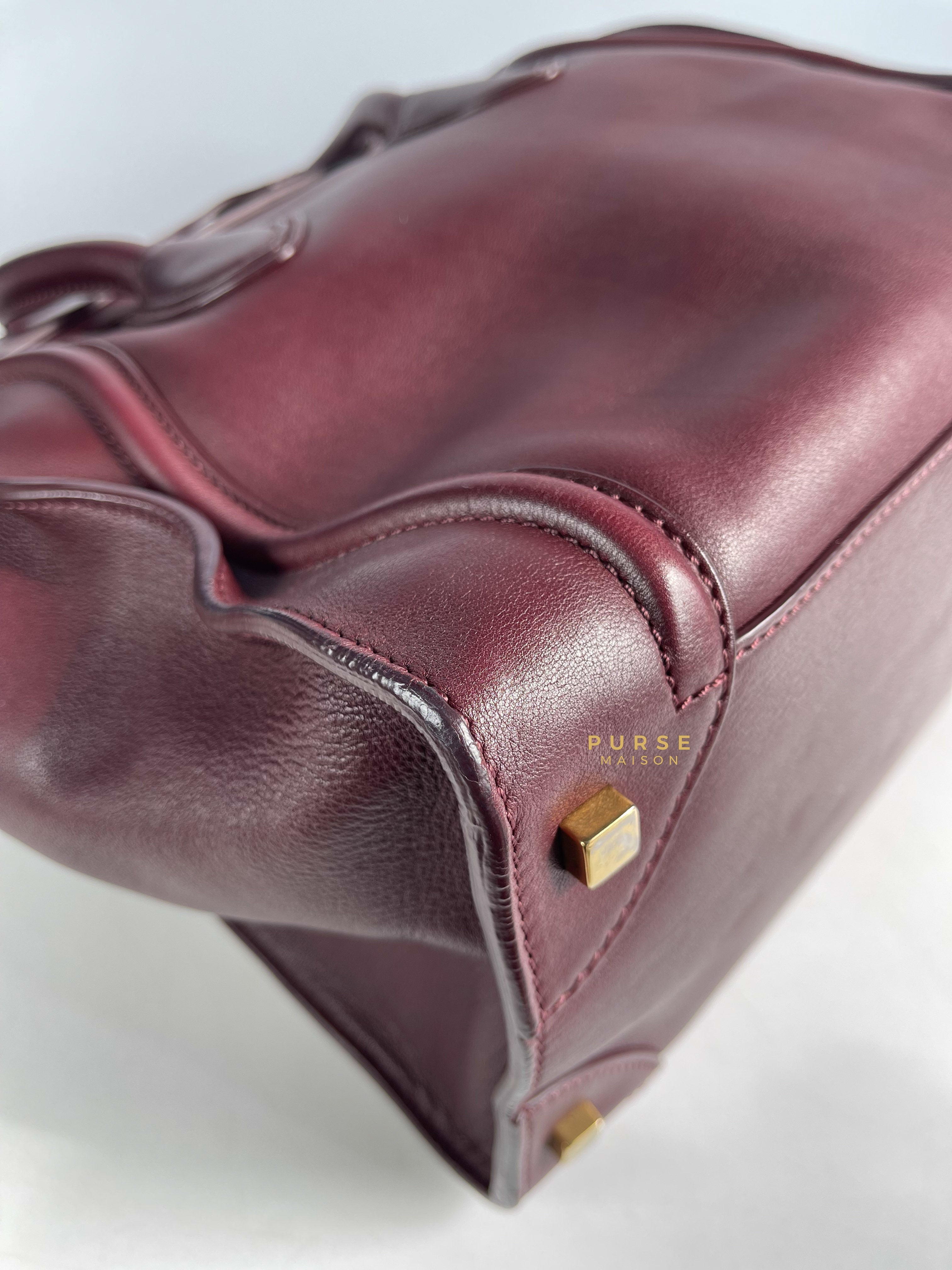 Celine Burgundy Smooth Calfskin Leather Mini Luggage Tote Bag | Purse Maison Luxury Bags Shop