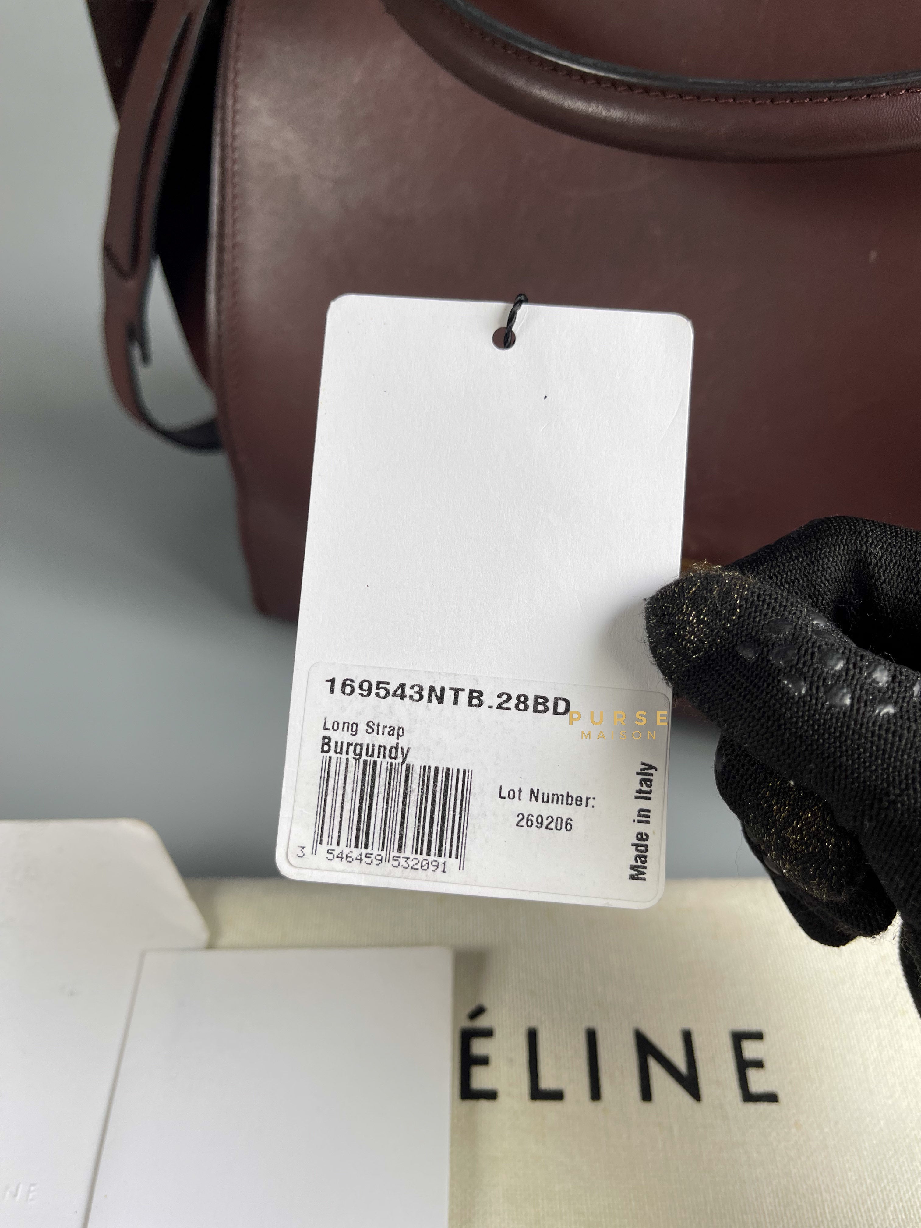 Celine Burgundy Smooth Calfskin Suede Medium Trapeze Long Strap Bag | Purse Maison Luxury Bags Shop