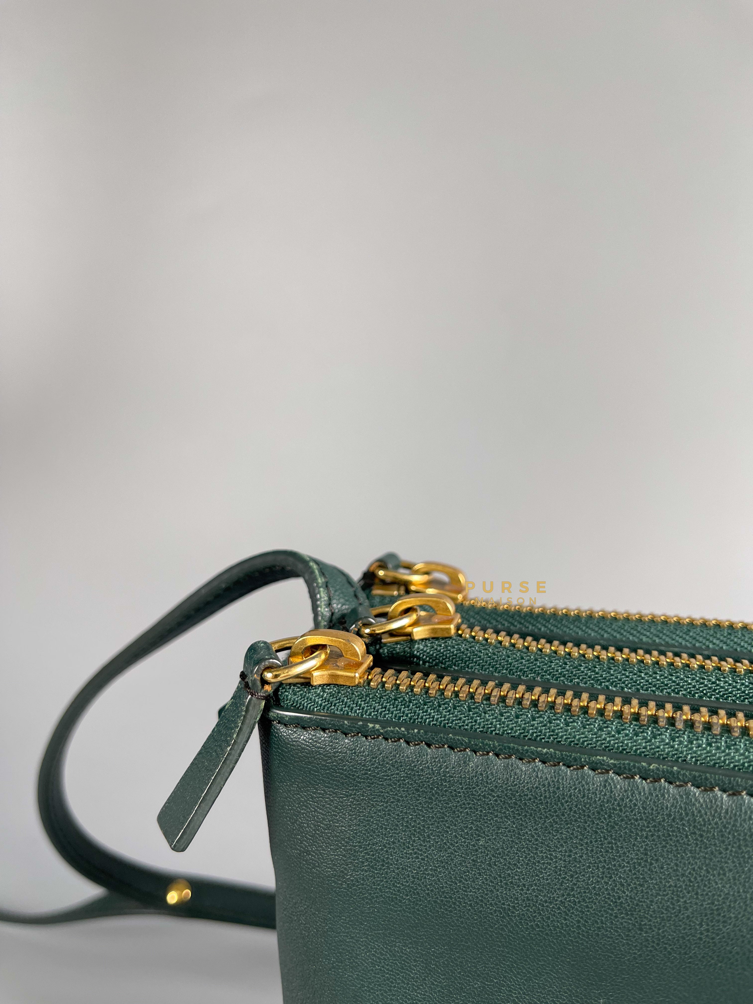 Celine Lambskin Trio Crossbody Bag Dark Green | Purse Maison Luxury Bags Shop