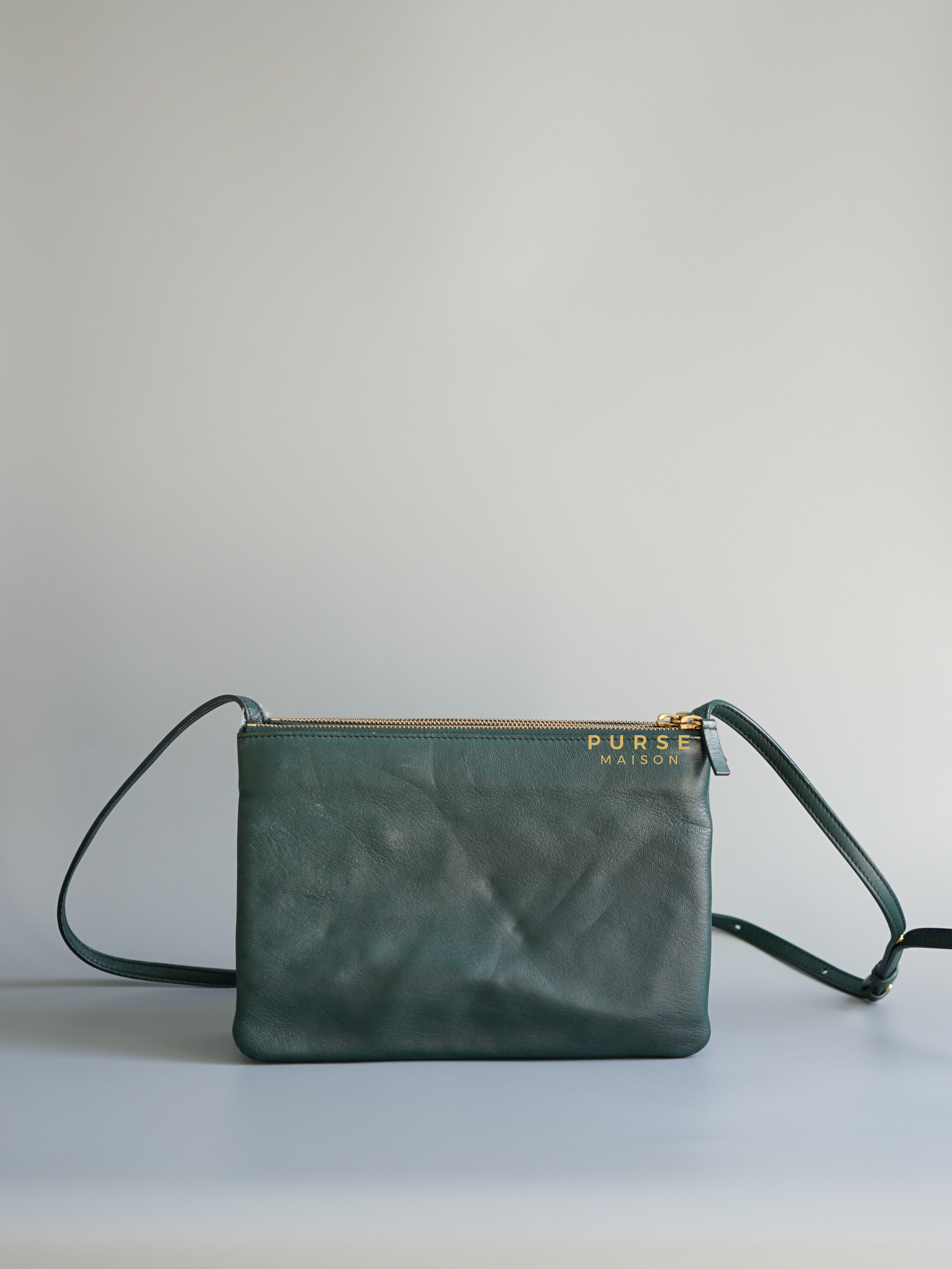 Celine Lambskin Trio Crossbody Bag Dark Green | Purse Maison Luxury Bags Shop