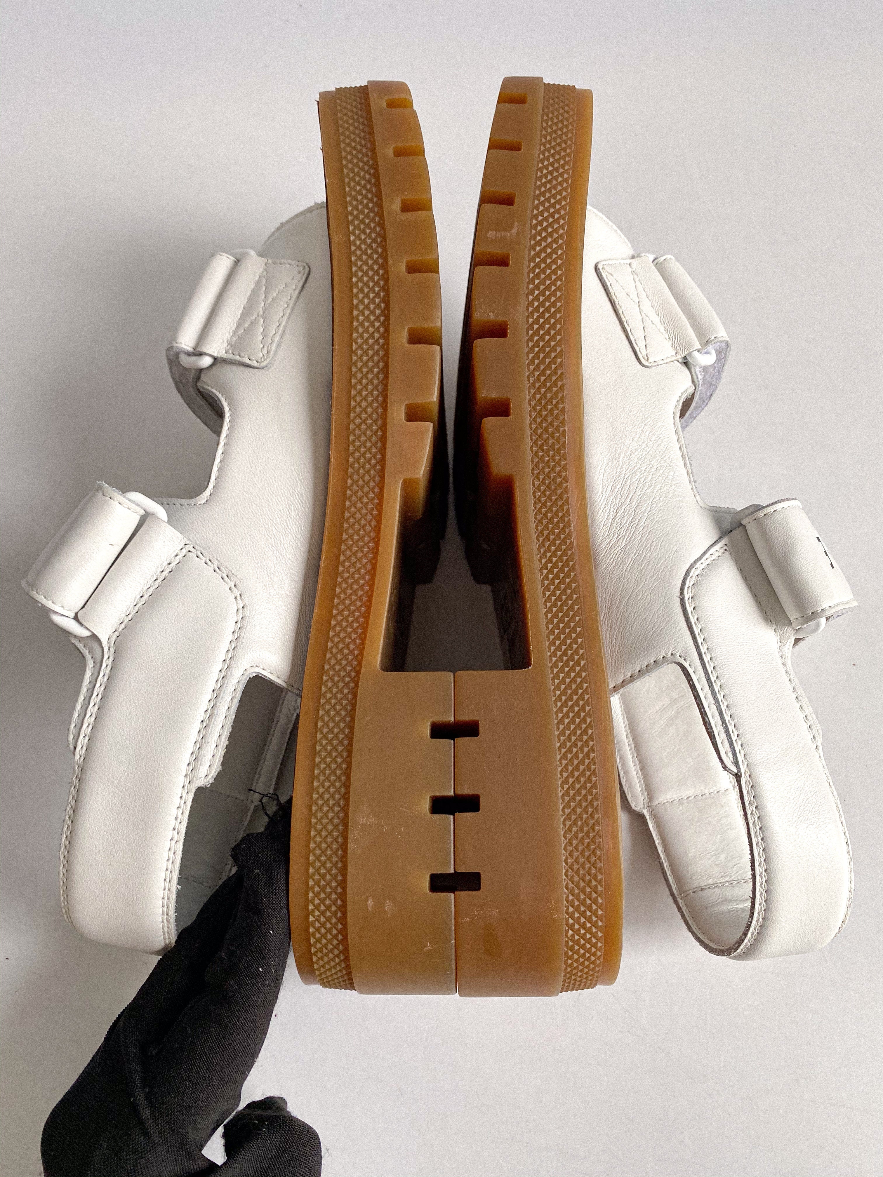 Celine Leo Scratch Sandals in White Calfskin Size 36 EUR (25cm)