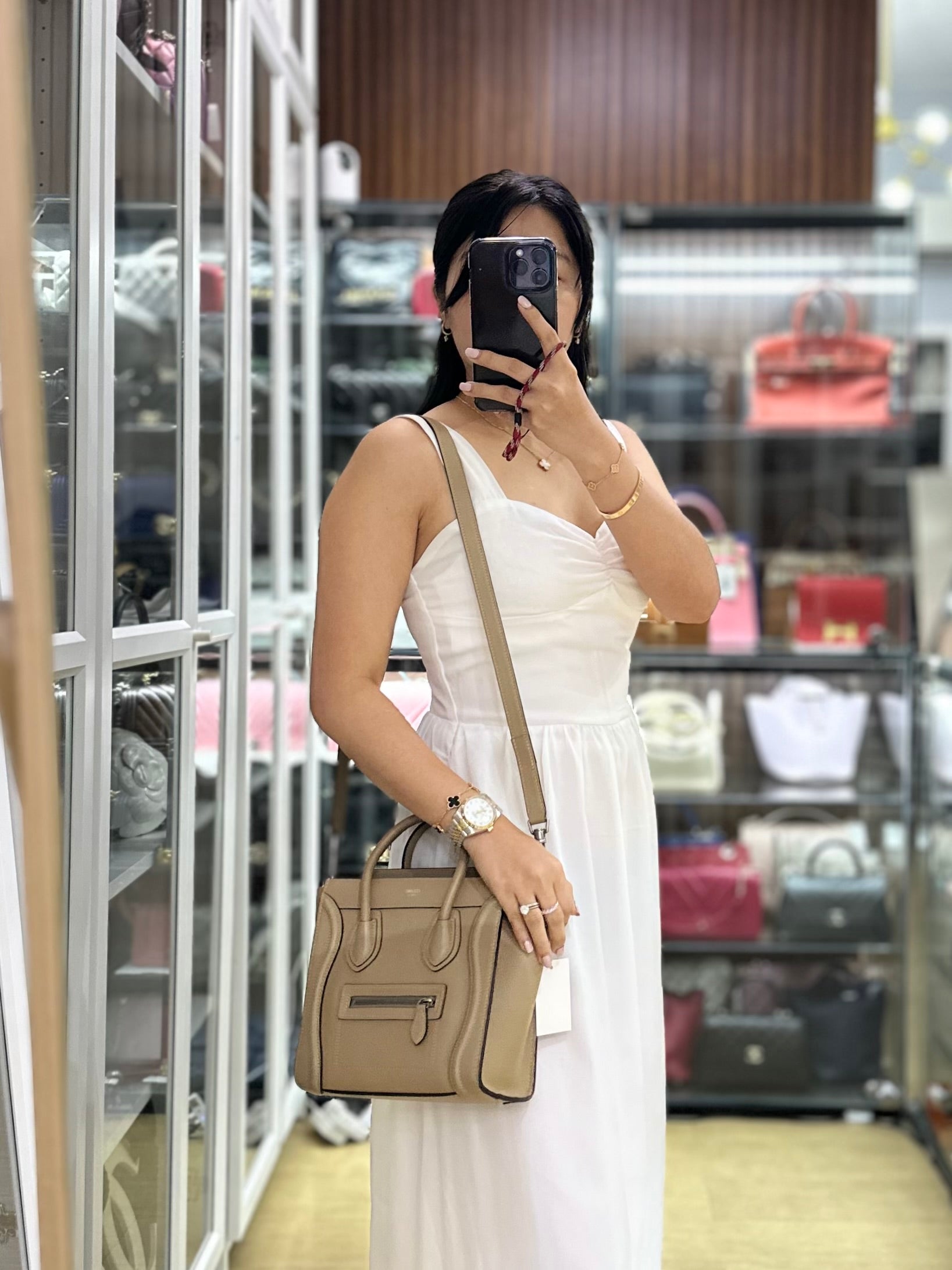 Celine Nano Luggage in Beige Drummed Calfskin Leather Shoulder Bag | Purse Maison Luxury Bags Shop