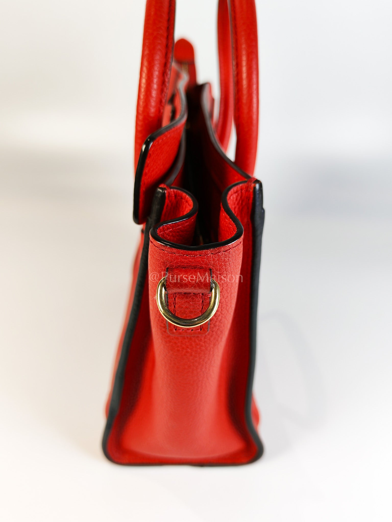 Nano Luggage Tote Bag in Red Grained Calfskin Leather | Purse Maison Luxury Bags Shop