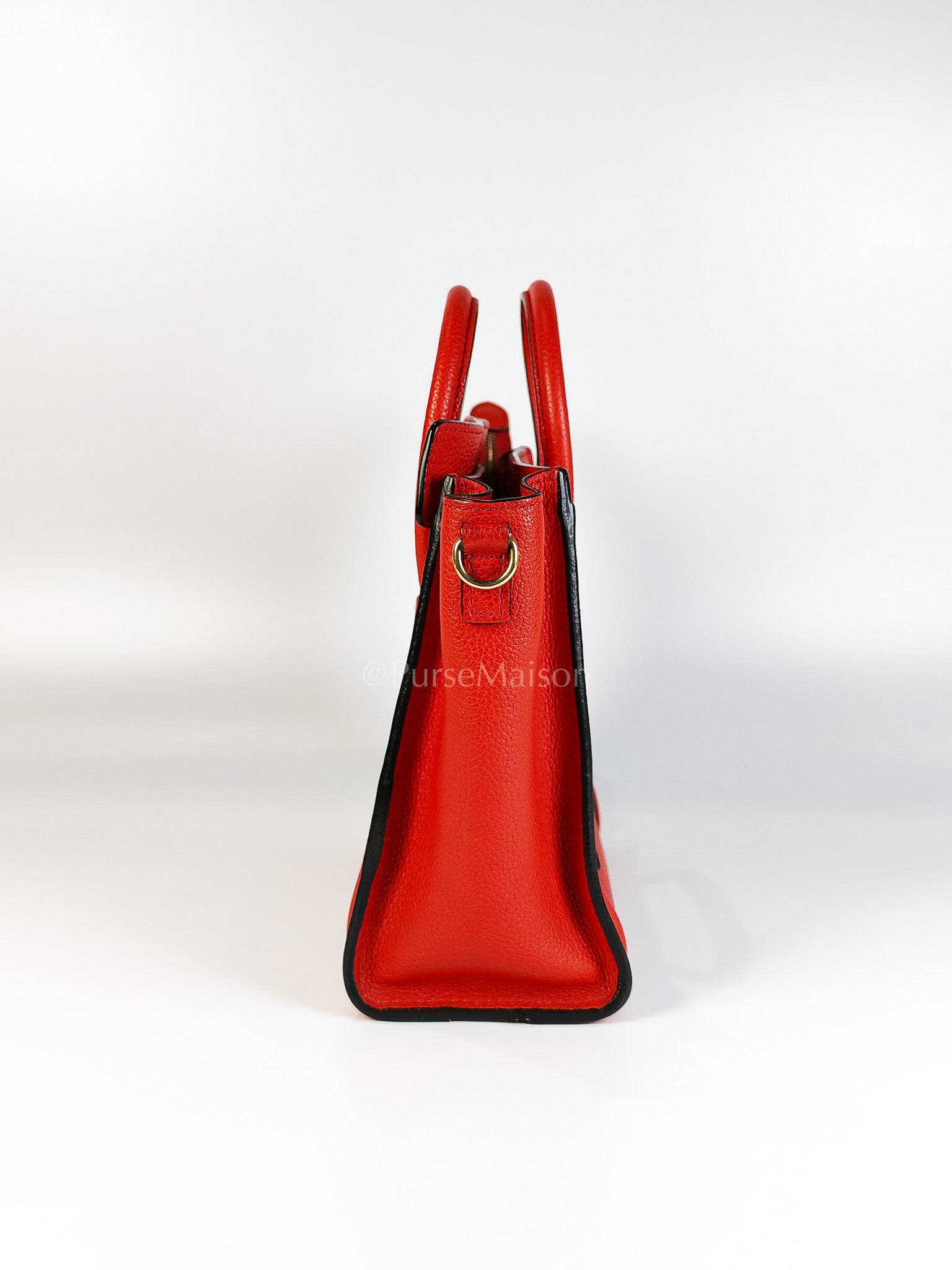 Nano Luggage Tote Bag in Red Grained Calfskin Leather | Purse Maison Luxury Bags Shop