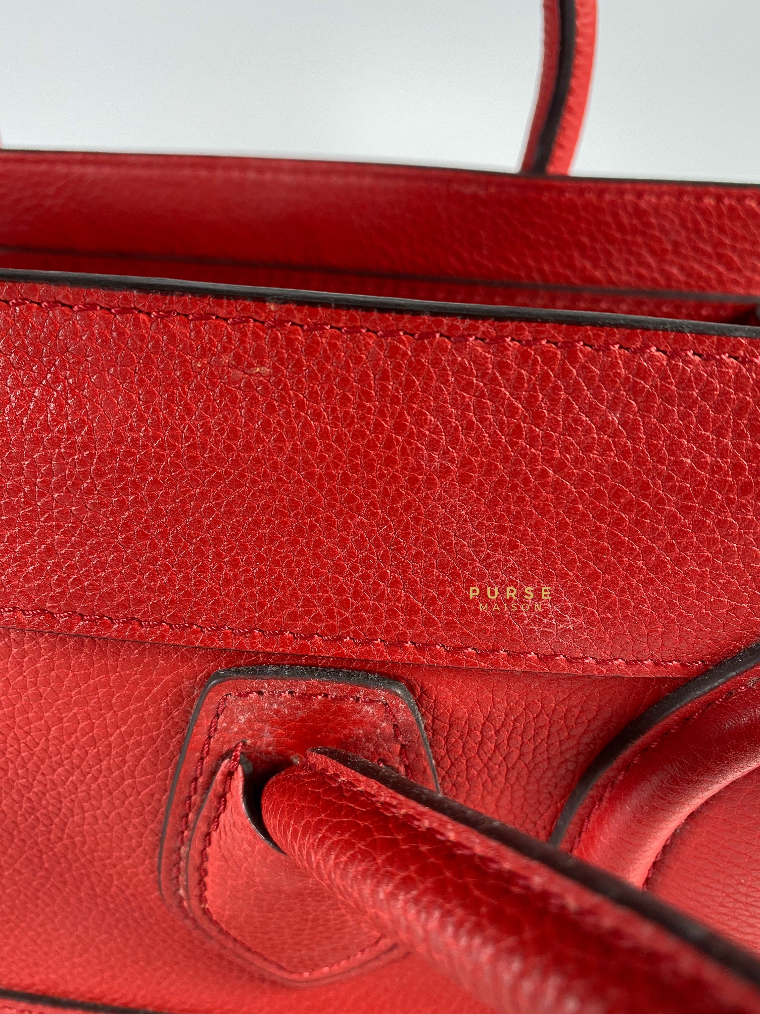 Celine Red Calfskin Leather Micro Luggage Tote Bag | Purse Maison Luxury Bags Shop