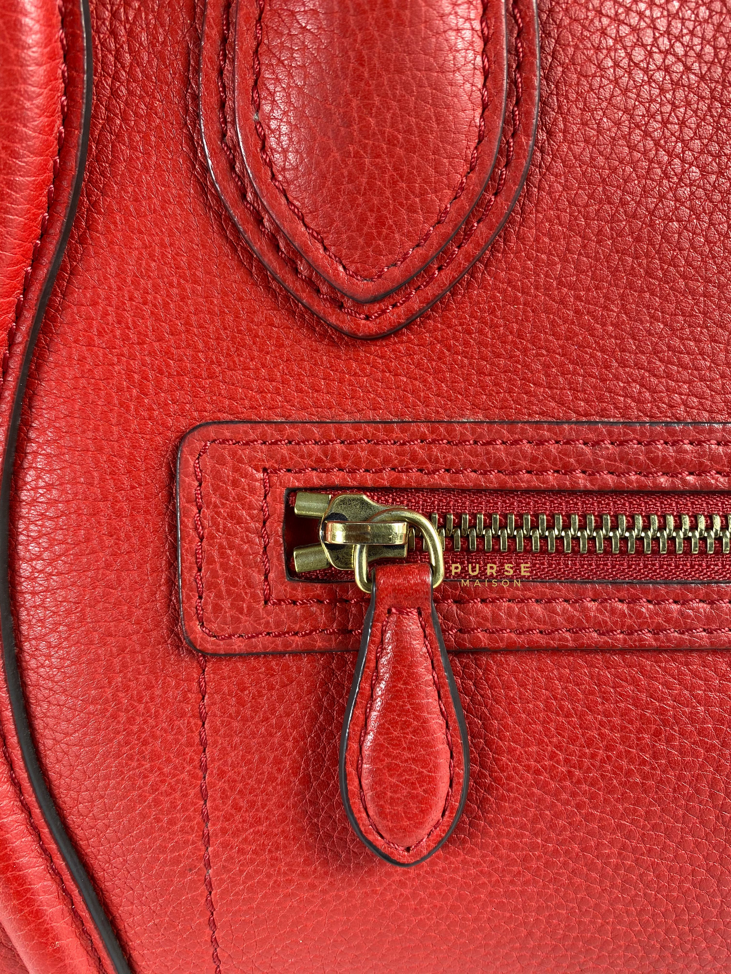 Celine Red Calfskin Leather Micro Luggage Tote Bag | Purse Maison Luxury Bags Shop