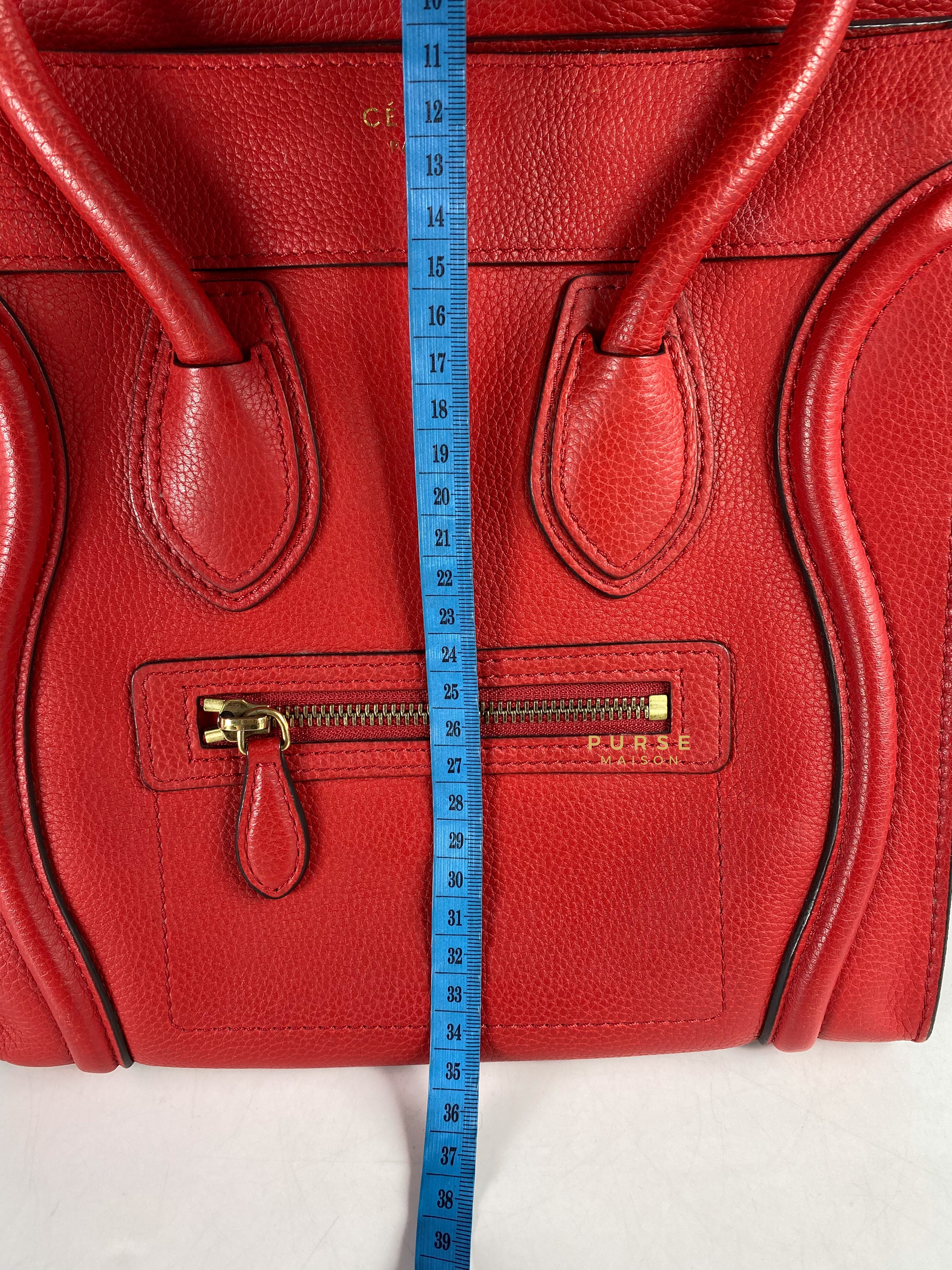 Celine Red Calfskin Leather Micro Luggage Tote Bag | Purse Maison Luxury Bags Shop