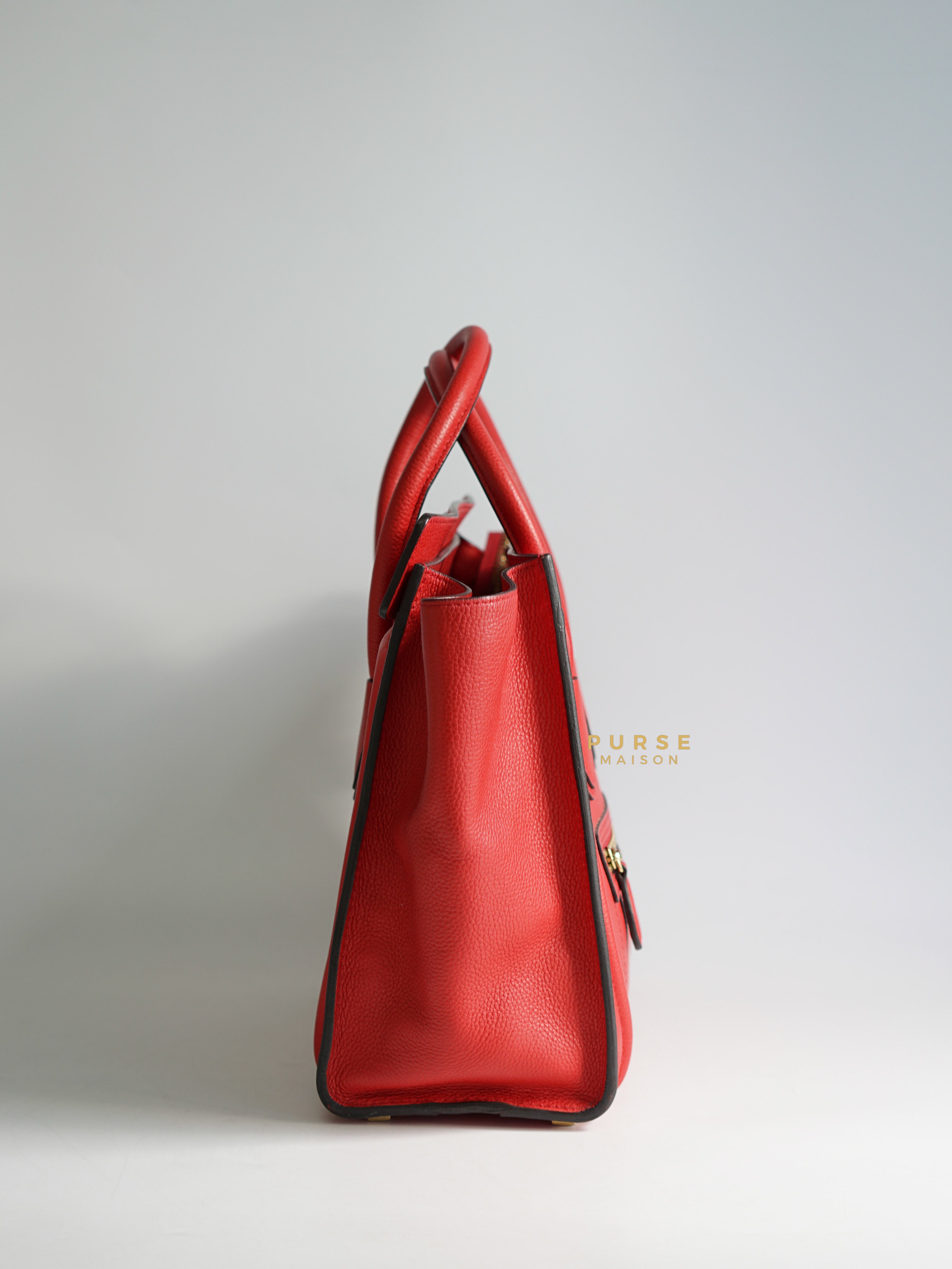 Celine Red Calfskin Leather Micro Luggage Tote Bag | Purse Maison Luxury Bags Shop