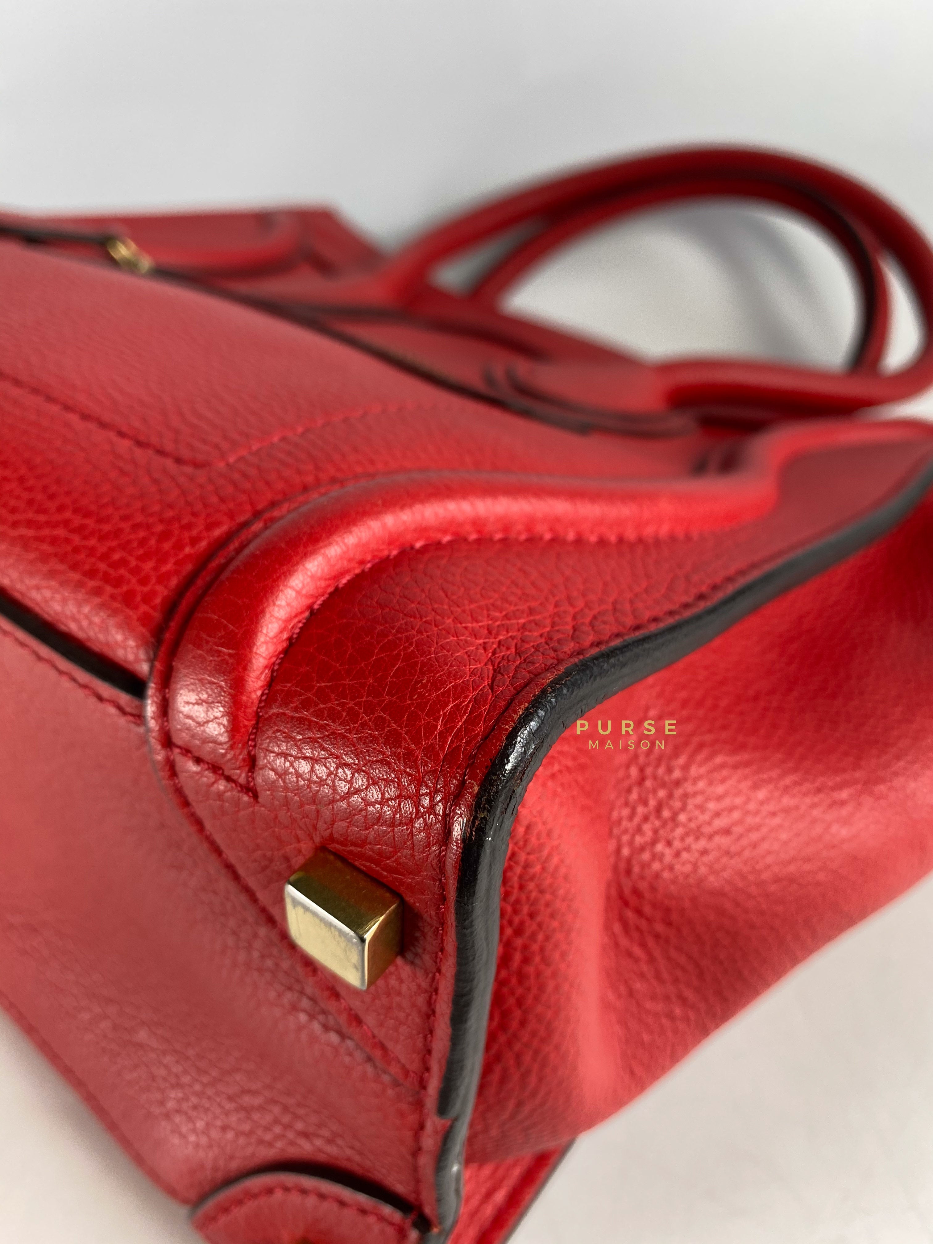 Celine Red Calfskin Leather Micro Luggage Tote Bag | Purse Maison Luxury Bags Shop