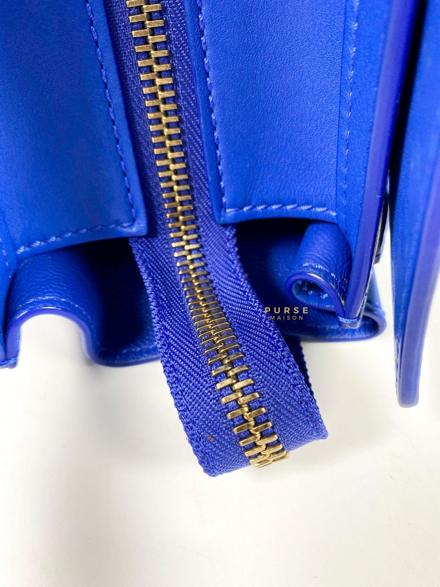 Celine Royal Blue Smooth Calfskin Leather Micro Luggage Tote Bag