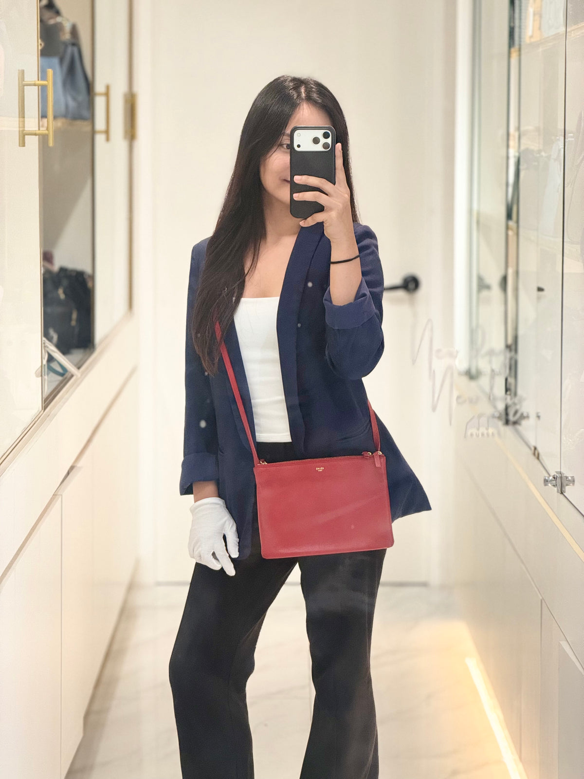 Celine Trio Bag in Red Calfskin Leather Crossbody Bag | Purse Maison Luxury Bags Shop