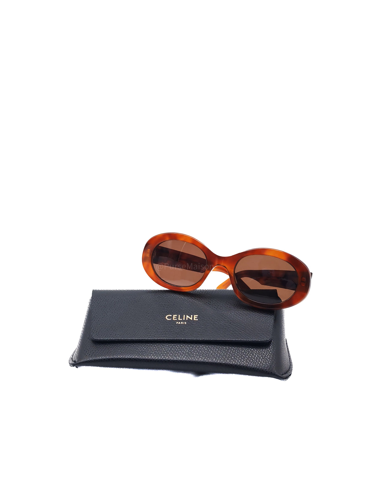 Celine Triomphe 01 Sunglasses in Tortoiseshell Acetate Oval Frames CL40194U | Purse Maison Luxury Bags Shop