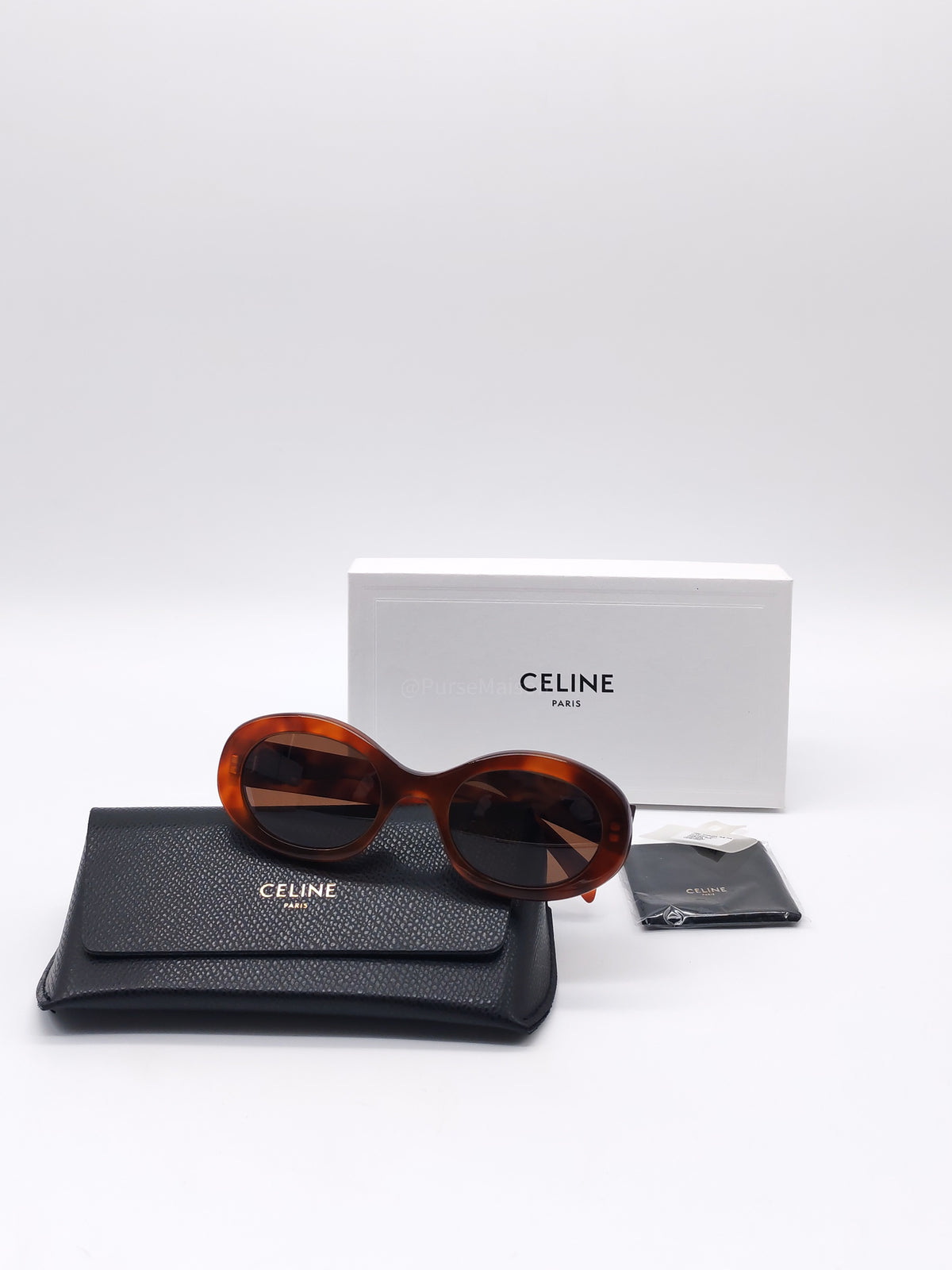 Celine Triomphe 01 Sunglasses in Tortoiseshell Acetate Oval Frames CL40194U | Purse Maison Luxury Bags Shop
