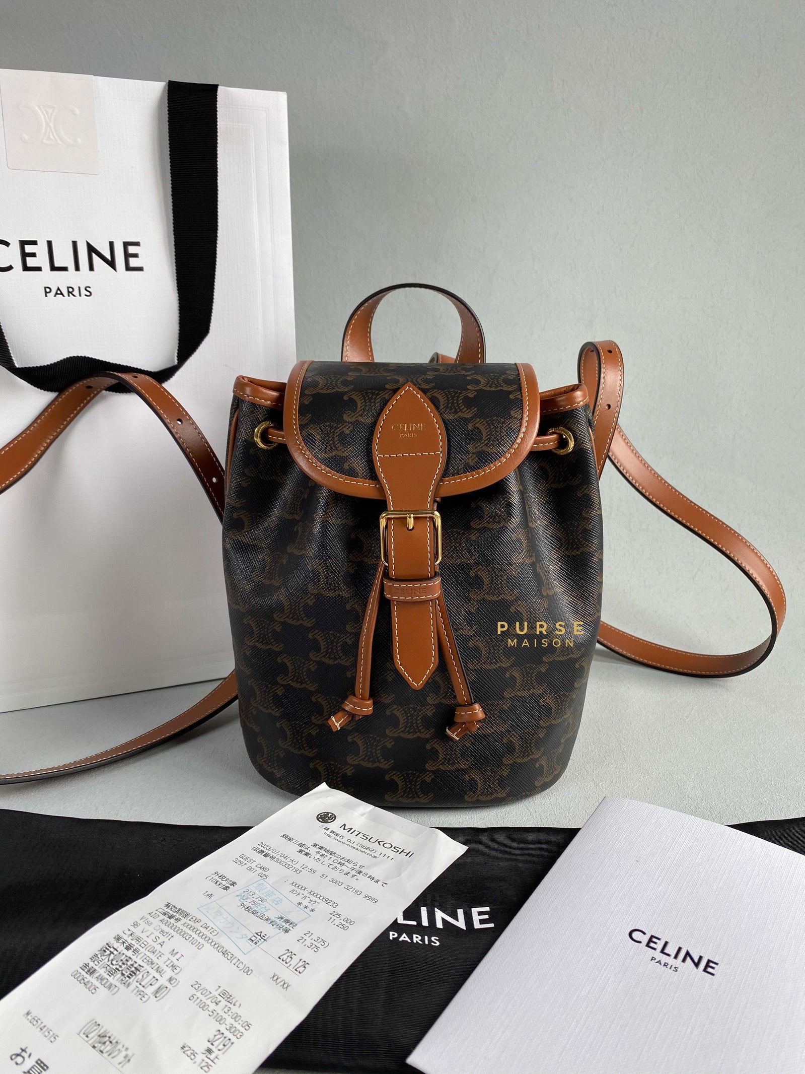 Celine Triomphe Canvas Calfskin Mini Folco Backpack | Purse Maison Luxury Bags Shop